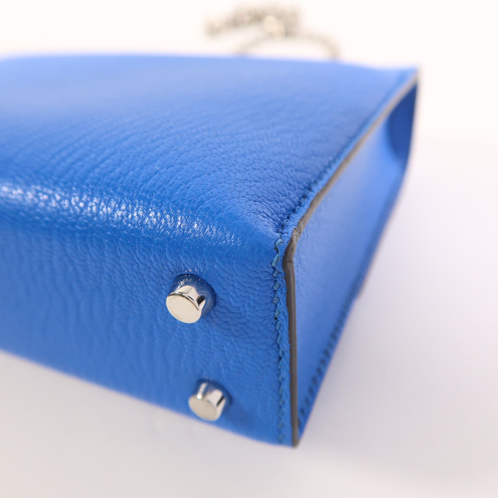HERMES Chevre皮革Verrou Mini銀扣鏈帶肩背袋Bleu Hydra