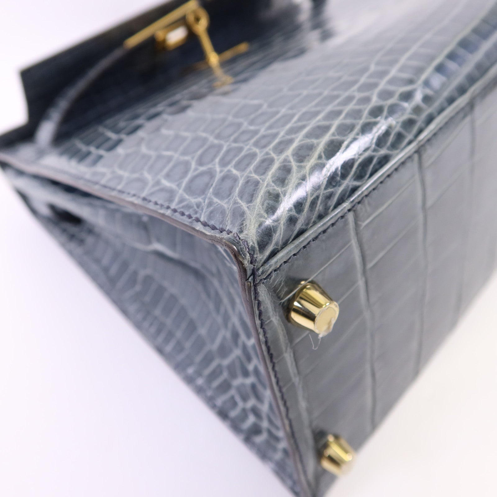 HERMES 【激減優惠】鱷魚皮革Kelly 28金扣手挽肩背兩用袋Bleu Orage