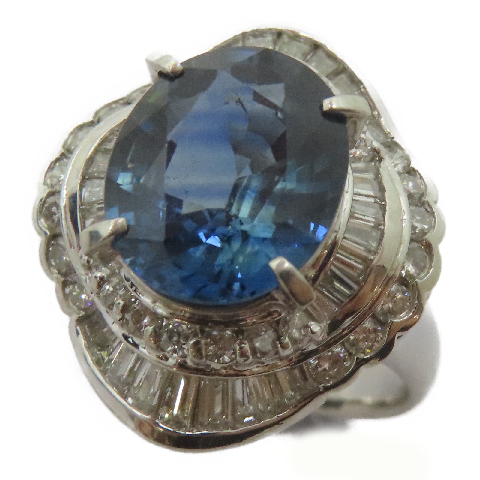 JEWELRY PT900鉑金Topaz Ring 5.41ct拓帕石/1.35ct鑚石戒指US#7