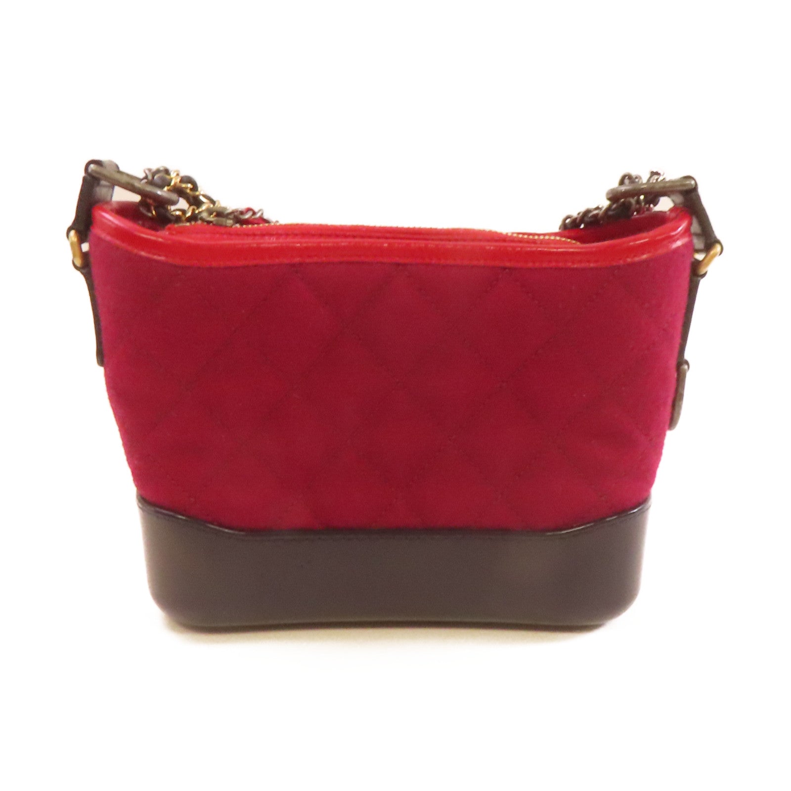 CHANEL **【激減優惠】菱格帆布Gabrielle Mini Chain Shoulder Bag銀扣鏈帶肩背袋酒紅色/黑色