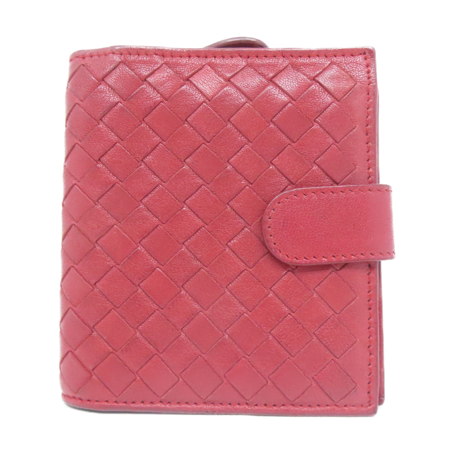 BOTTEGA VENETA 【激減優惠】織紋皮革Wallet銀扣錢包紅色