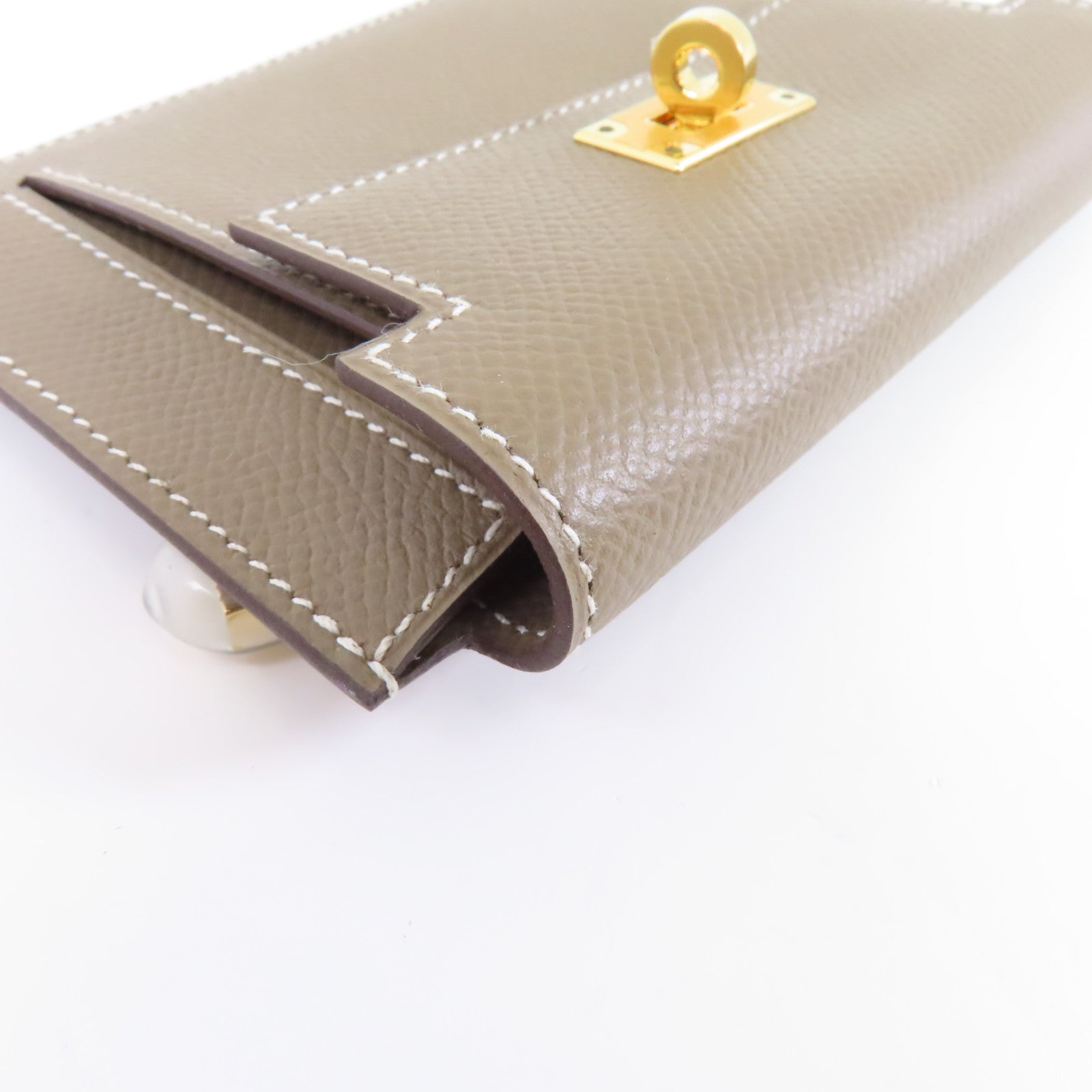 HERMES 【激減優惠】Epsom皮革Kelly Pocket Wallet金扣錢包Etoupe/米色