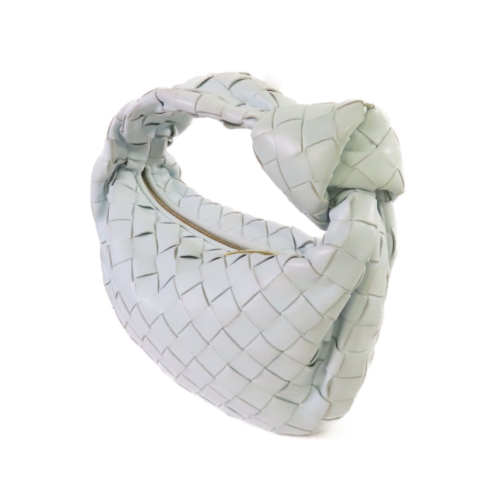 BOTTEGA VENETA 織紋皮革Mini Jodie Handbag金扣手挽袋淺藍色