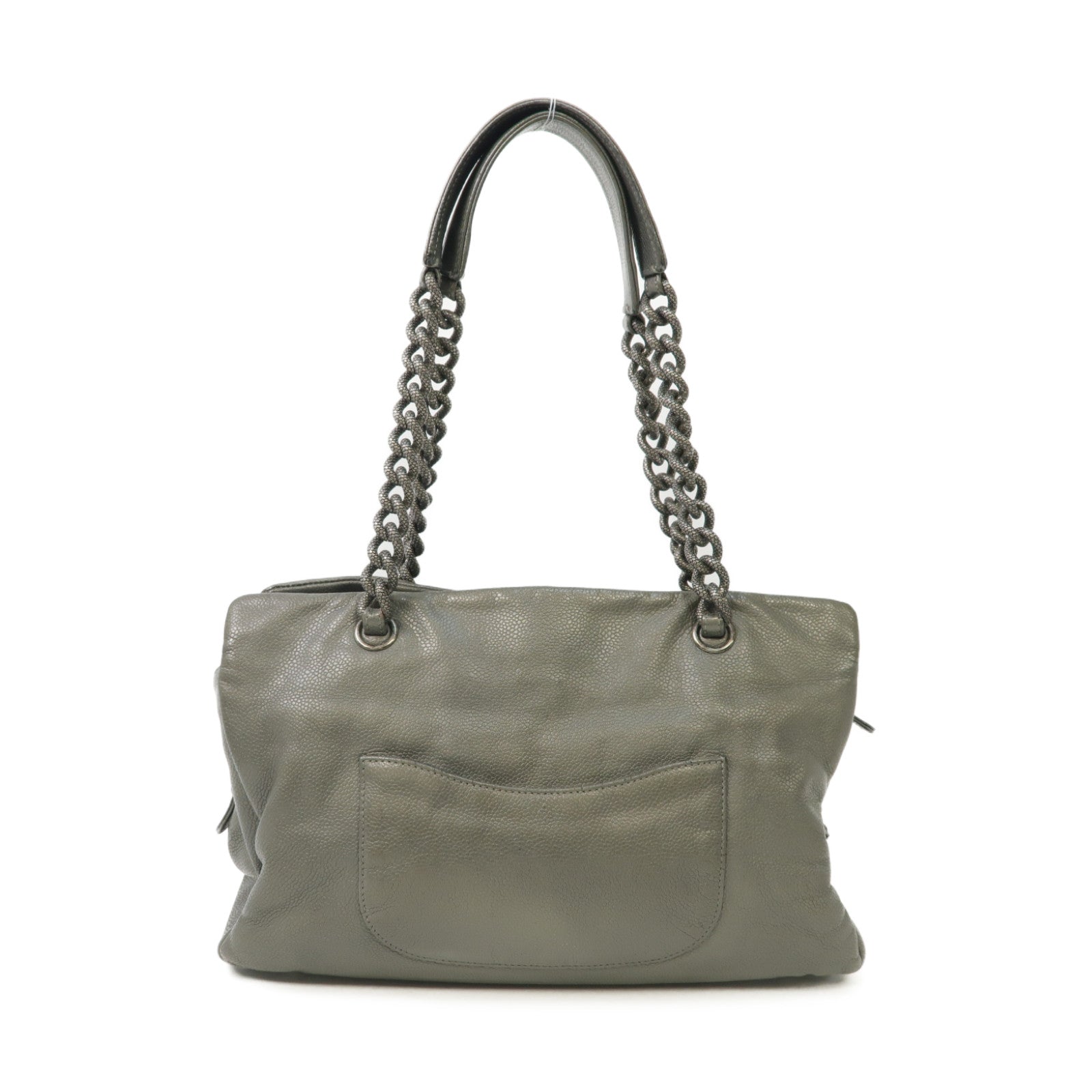 CHANEL 牛皮皮革Chain Shoulder Bag銀扣鏈帶肩背袋灰色