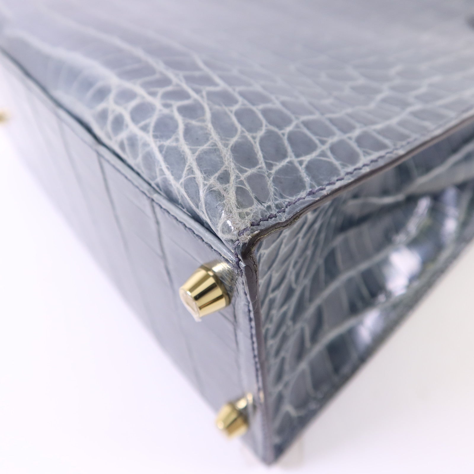 HERMES 【激減優惠】鱷魚皮革Kelly 28金扣手挽肩背兩用袋Bleu Orage