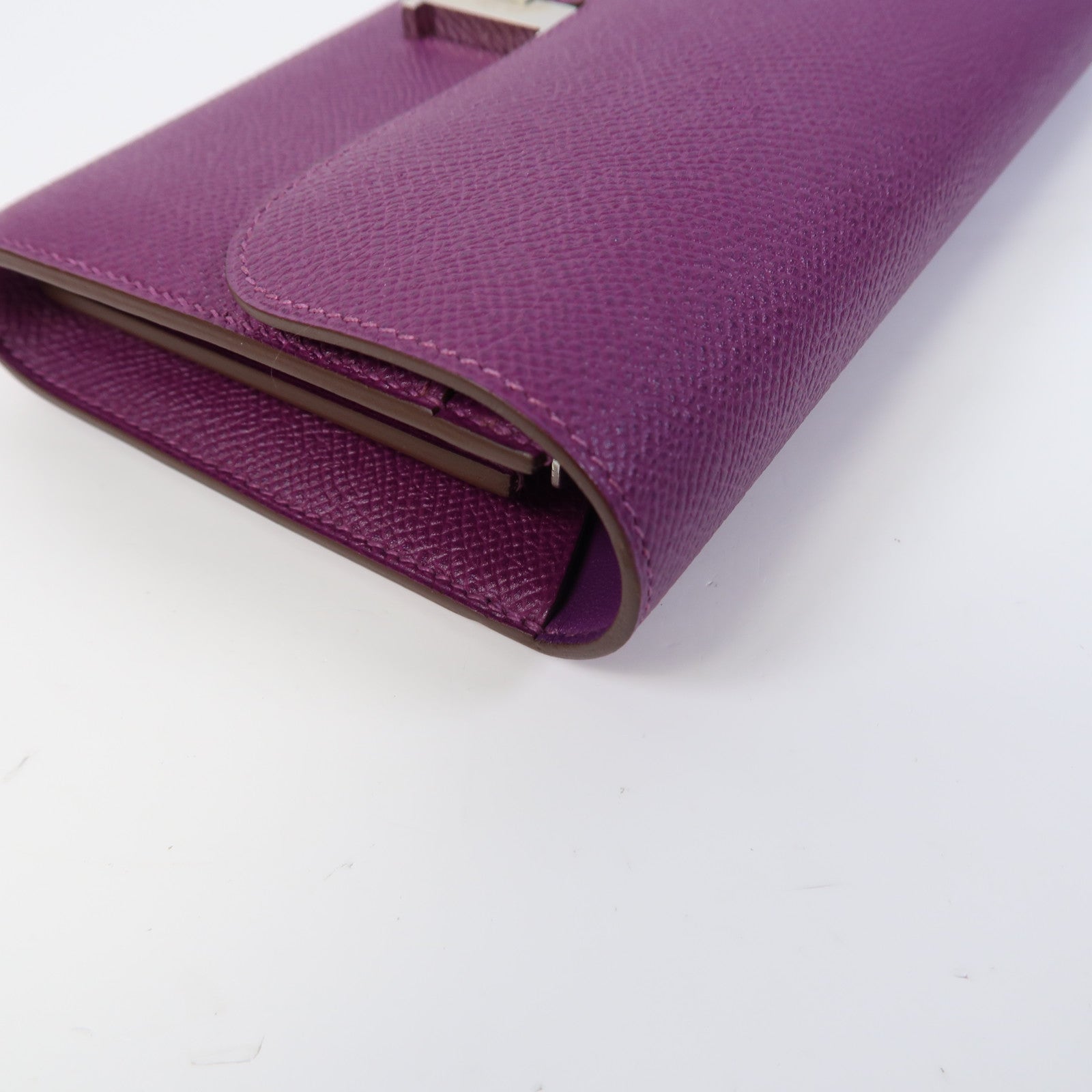 HERMES Epsom皮革Constance Wallet銀扣長錢包Anemone海葵紫色