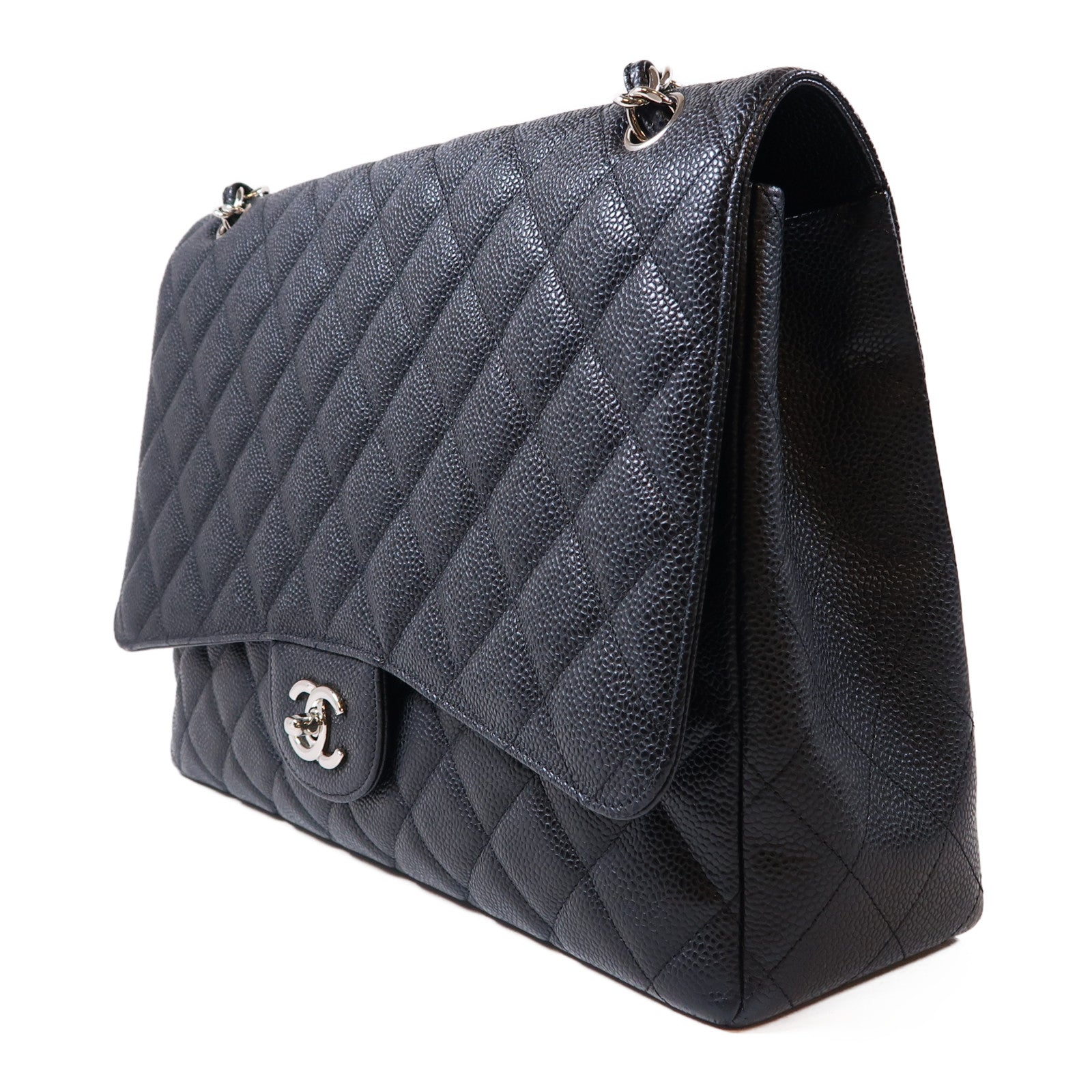 CHANEL 【激減優惠】菱格牛皮皮革Classic銀扣鏈帶肩背袋黑色