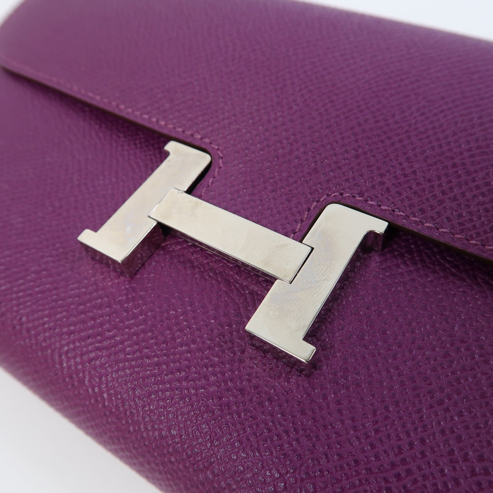 HERMES Epsom皮革Constance Wallet銀扣長錢包Anemone海葵紫色