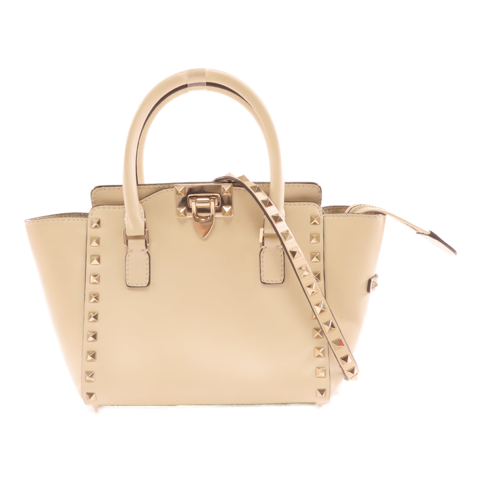 Valentino 牛皮皮革2 Way Shoulder金扣手挽肩背兩用袋米色