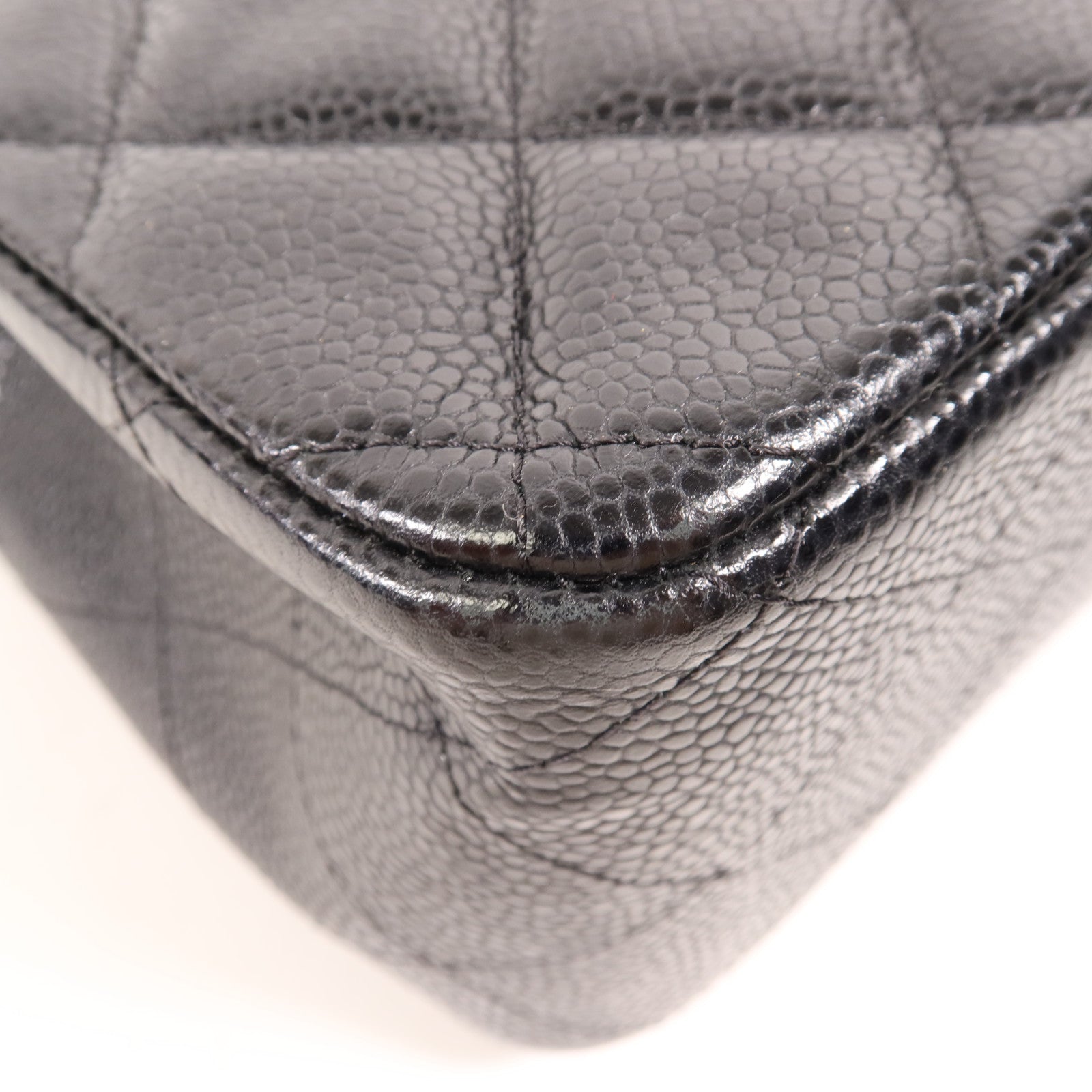 CHANEL 牛皮皮革Large Classic銀扣鏈帶肩背袋