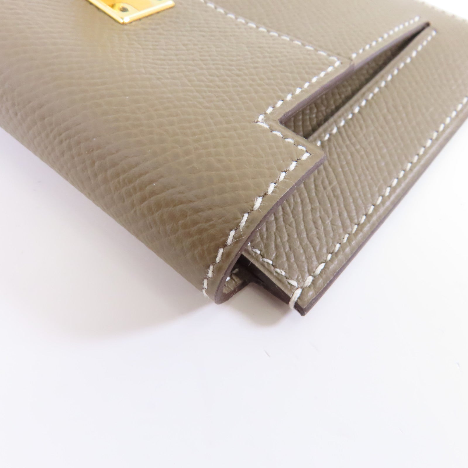 HERMES 【激減優惠】Epsom皮革Kelly Pocket Wallet金扣錢包Etoupe/米色
