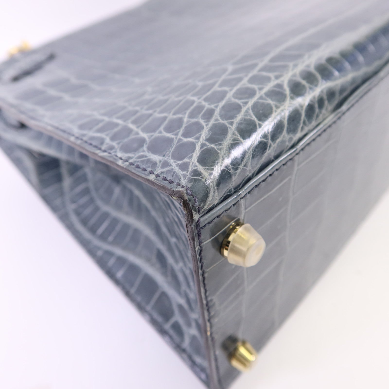 HERMES 【激減優惠】鱷魚皮革Kelly 28金扣手挽肩背兩用袋Bleu Orage