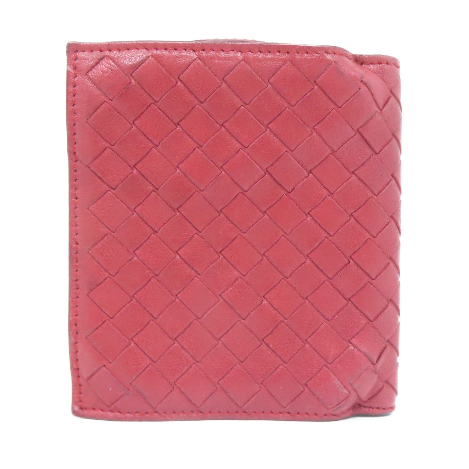 BOTTEGA VENETA 【激減優惠】織紋皮革Wallet銀扣錢包紅色