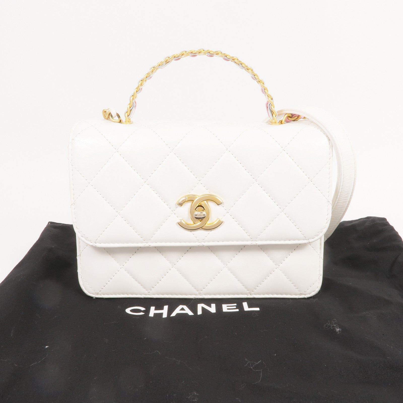 CHANEL 牛皮皮革Top Handle Mini Flap Bag金扣手挽肩背兩用袋