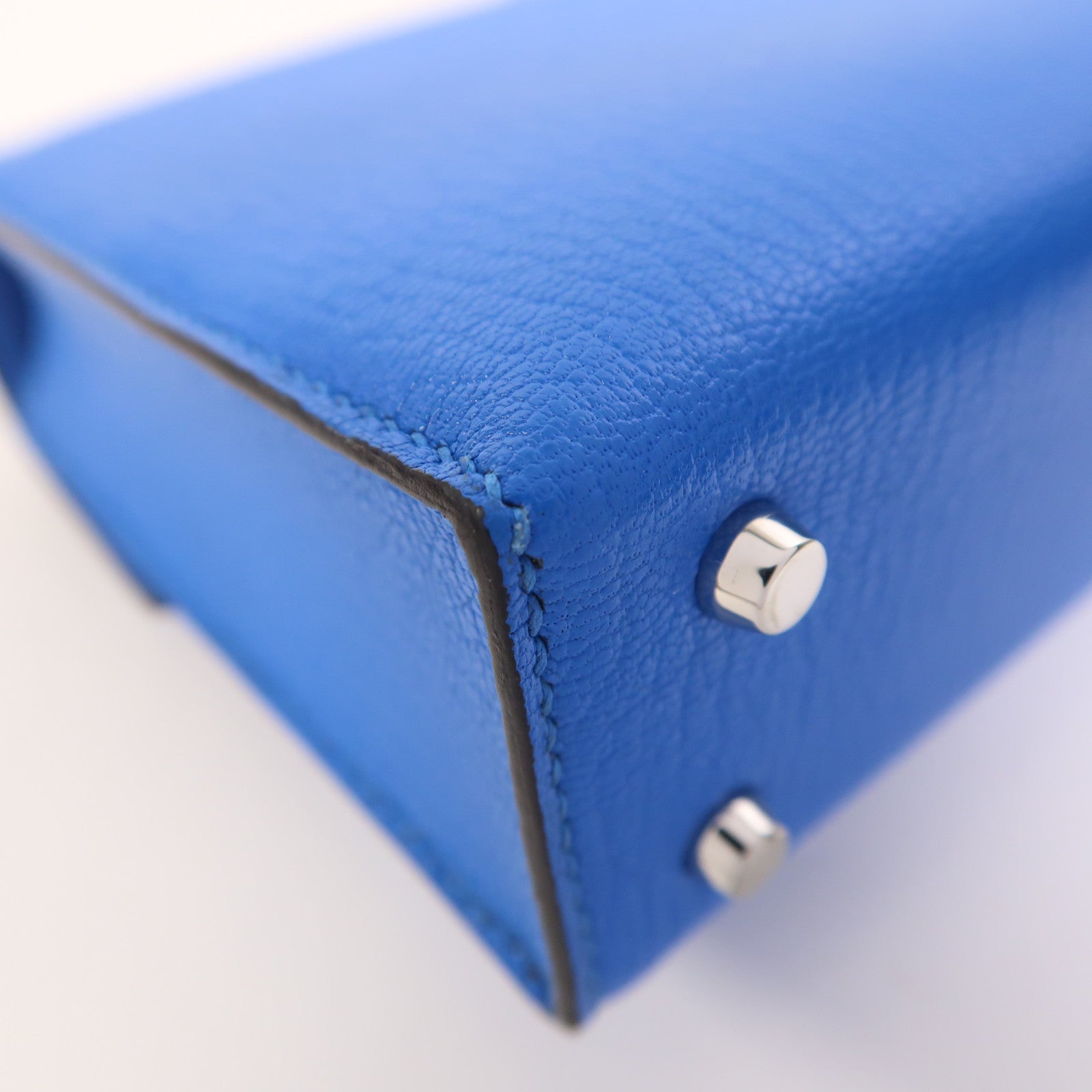 HERMES Chevre皮革Verrou Mini銀扣鏈帶肩背袋Bleu Hydra