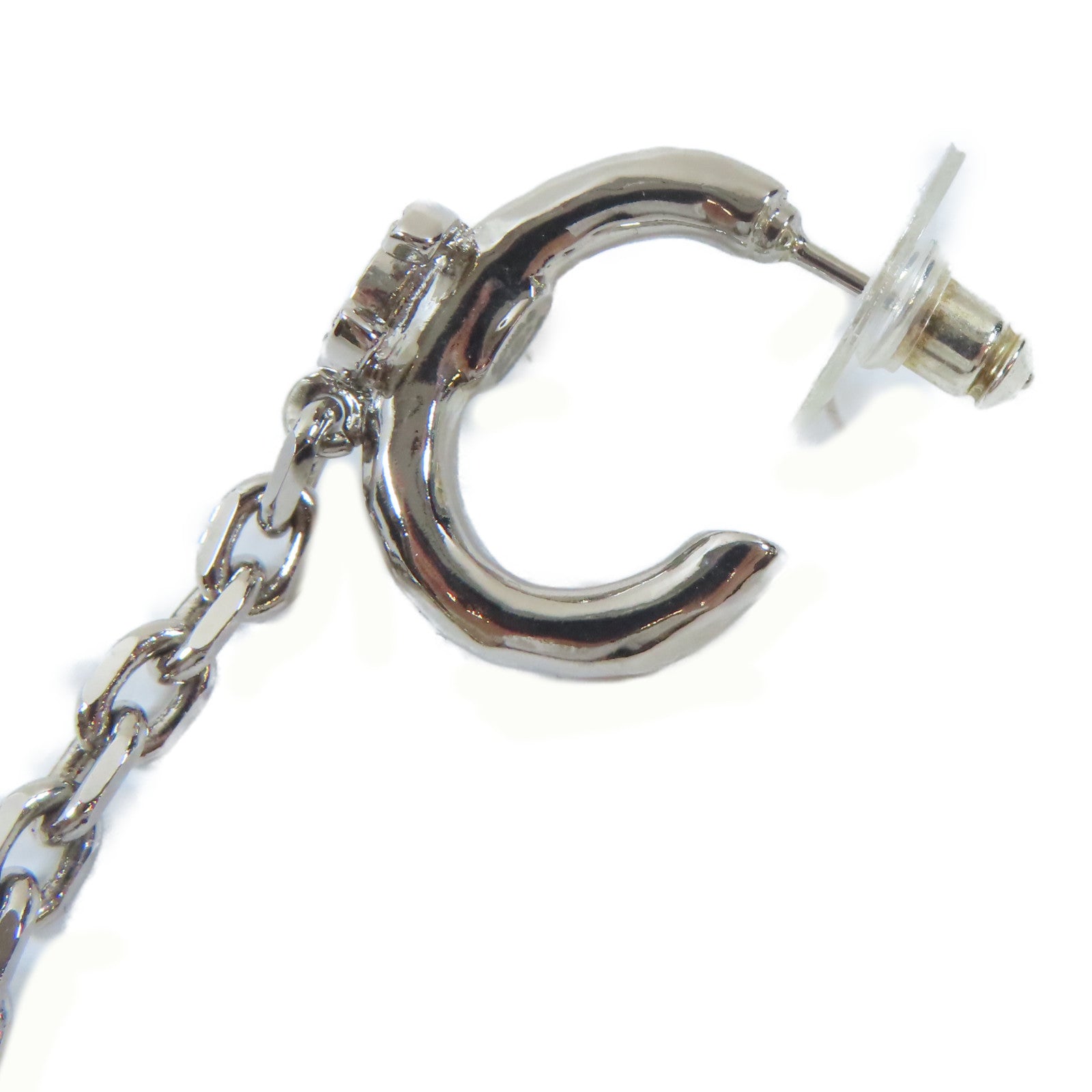 CHANEL 金屬/水晶Pierced Earrings With Ear Cuffs耳環/耳夾銀色