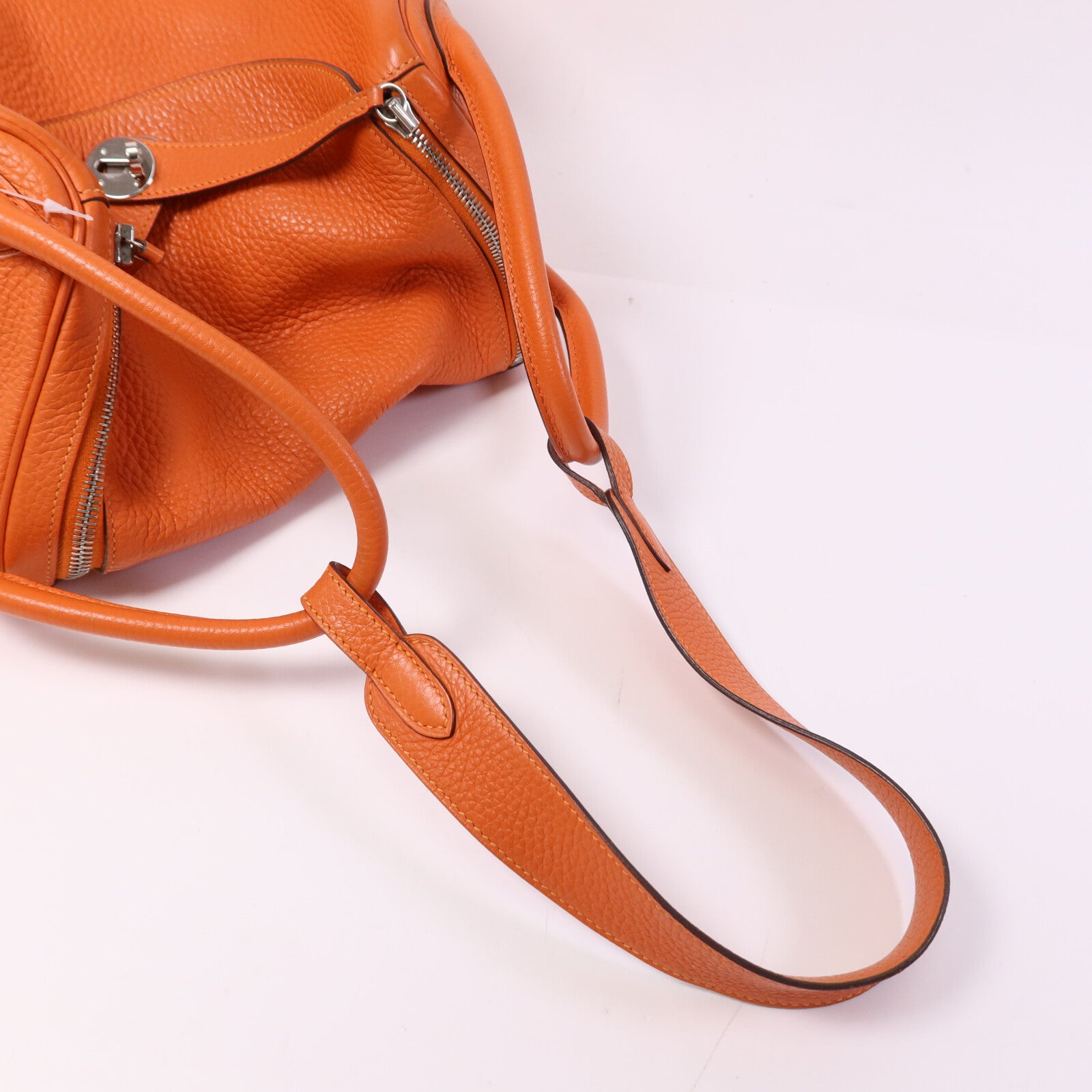 HERMES Clemence皮革Lindy 30銀扣手挽肩背兩用袋Orange