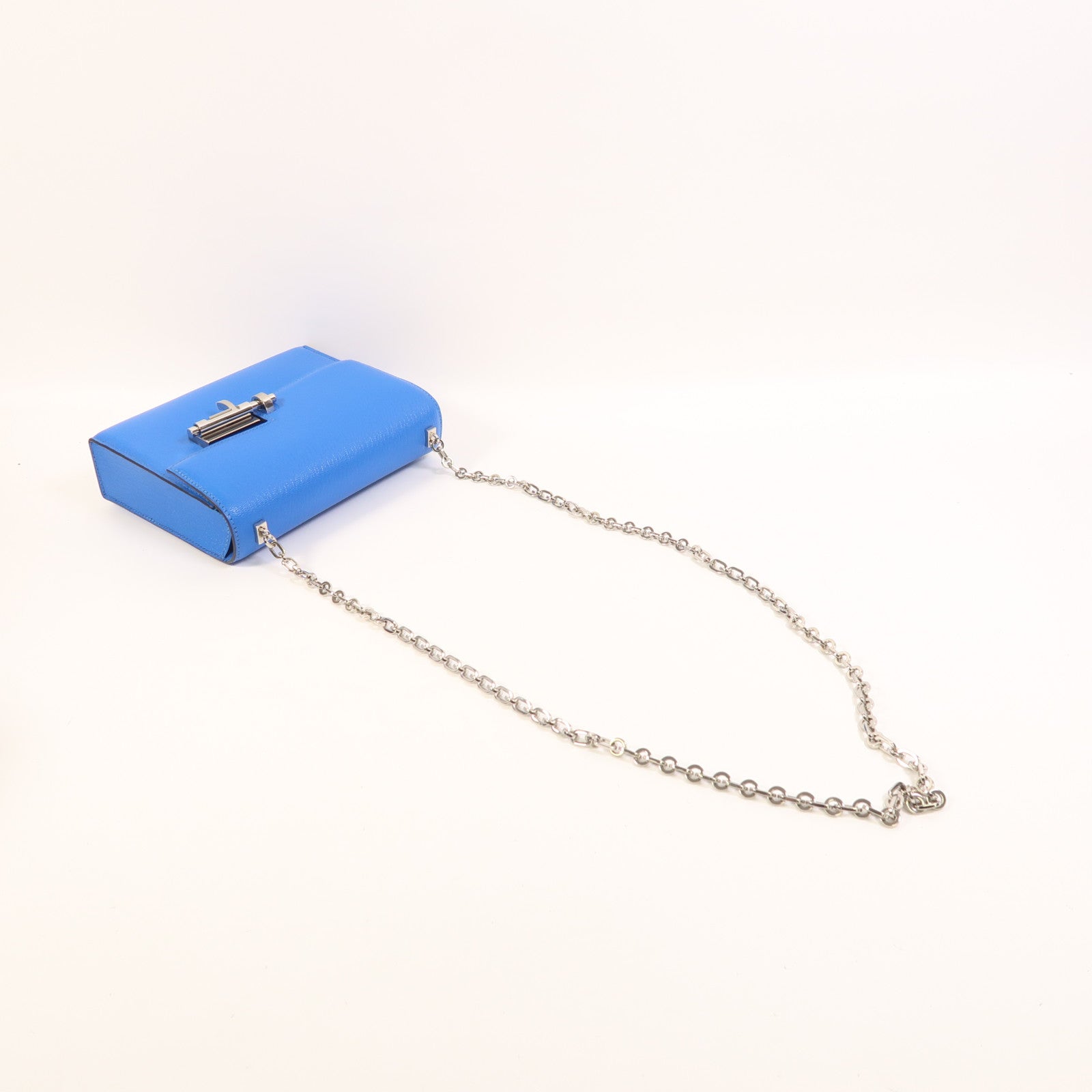 HERMES Chevre皮革Verrou Mini銀扣鏈帶肩背袋Bleu Hydra