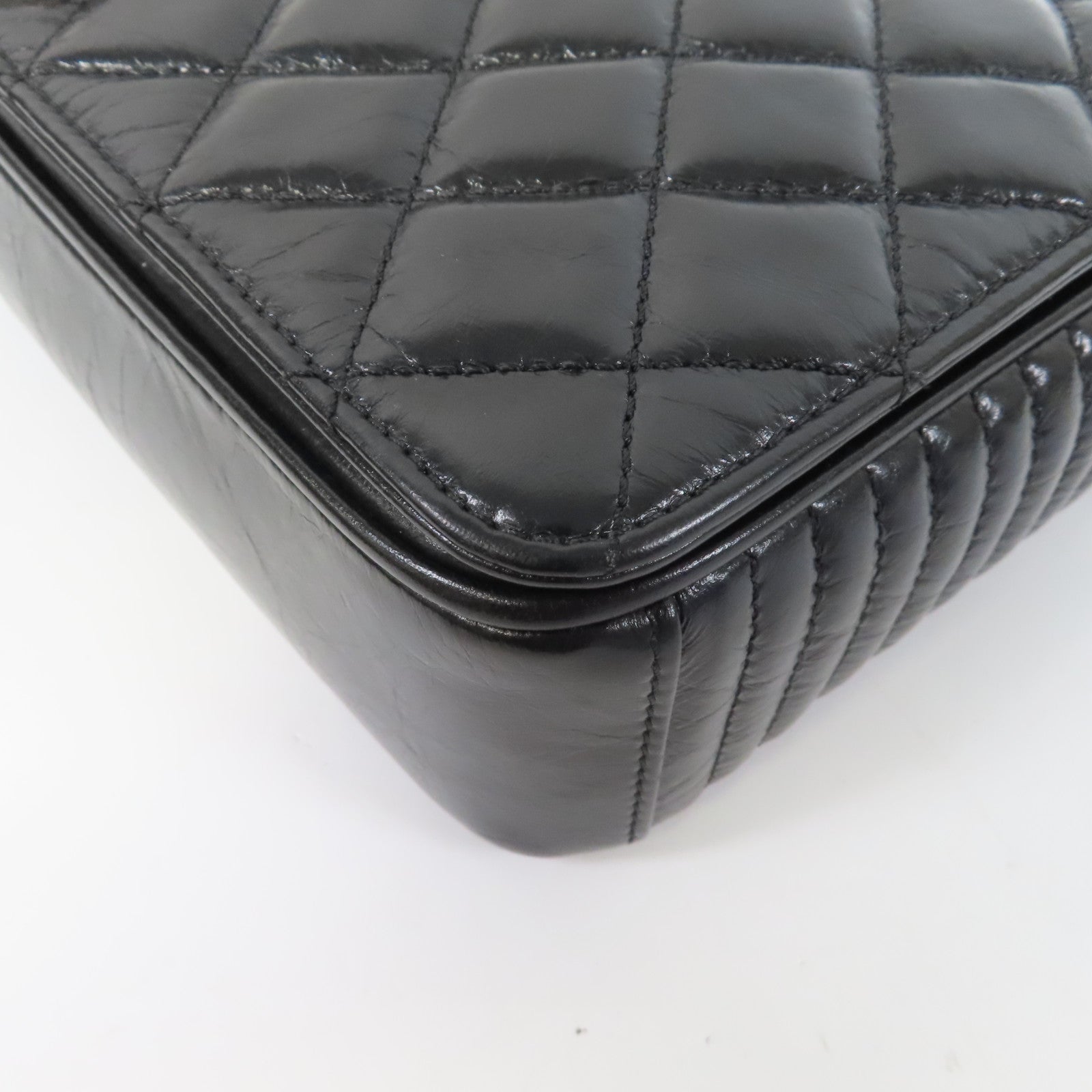 CHANEL 【激減優惠】菱格/斜紋牛皮皮革Chain Shoulder銀扣鏈帶肩背袋黑色