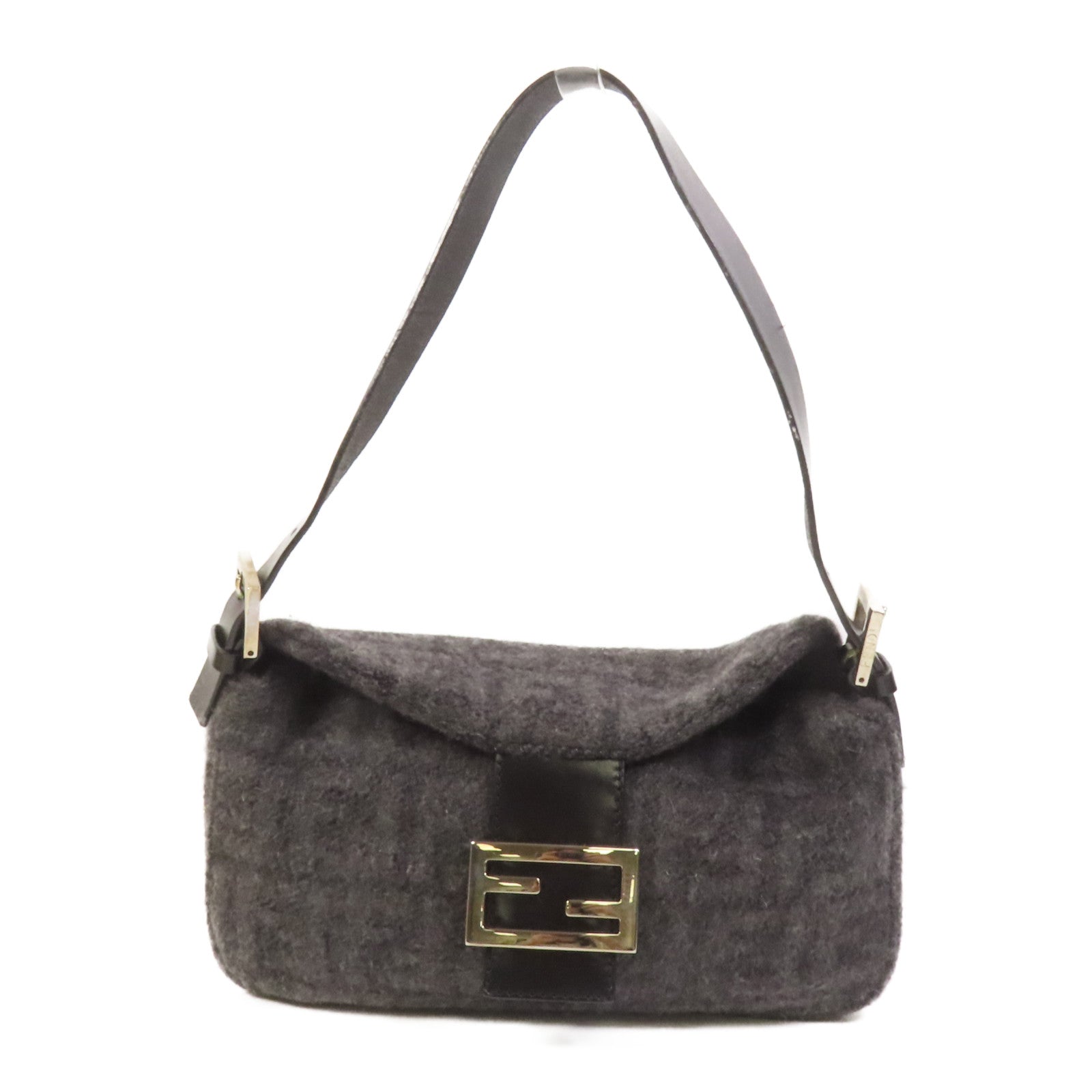 FENDI 羊毛Croissant銀扣肩背袋