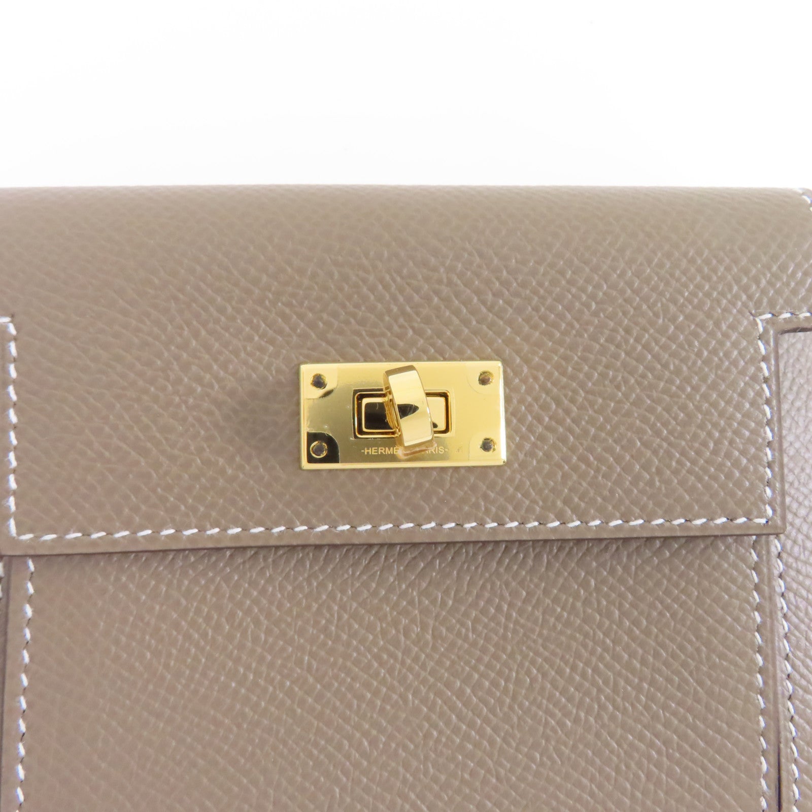 HERMES 【激減優惠】Epsom皮革Kelly Pocket Wallet金扣錢包Etoupe/米色
