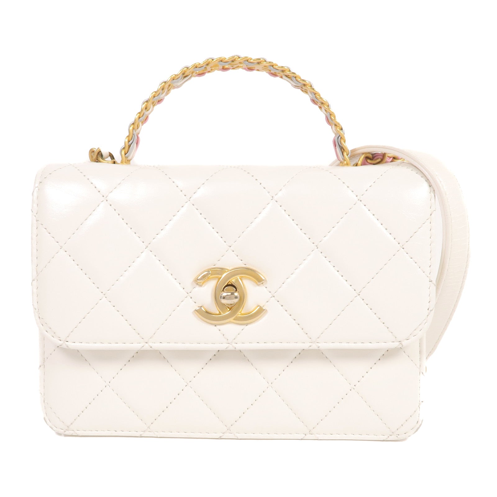 CHANEL 牛皮皮革Top Handle Mini Flap Bag金扣手挽肩背兩用袋