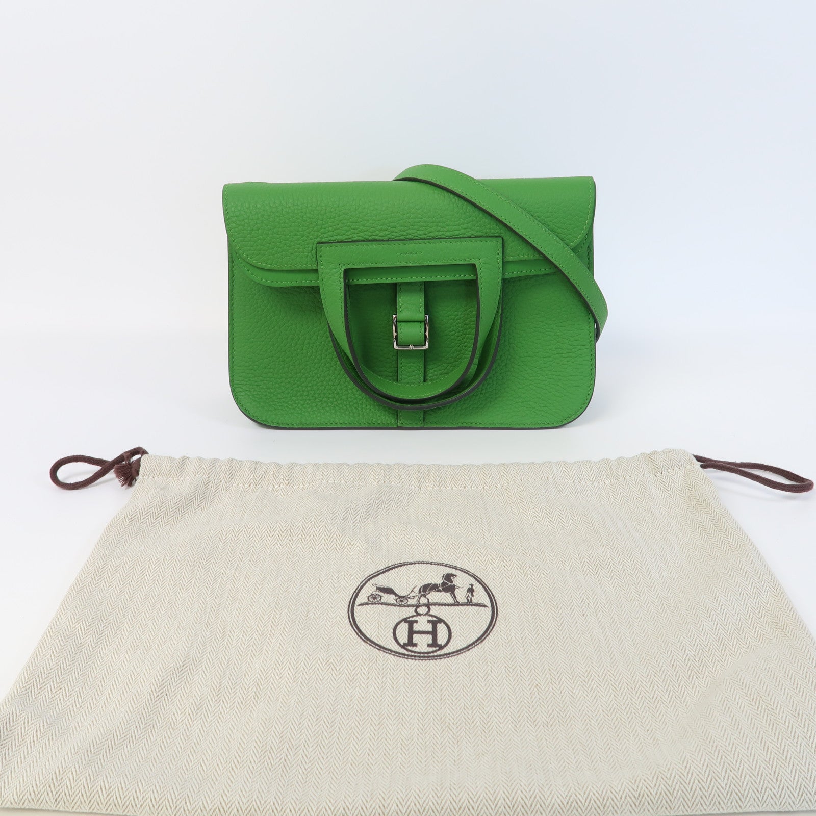 HERMES Clemence皮革Halzan 25銀扣手挽肩背兩用袋Vert Yucca絲蘭綠色