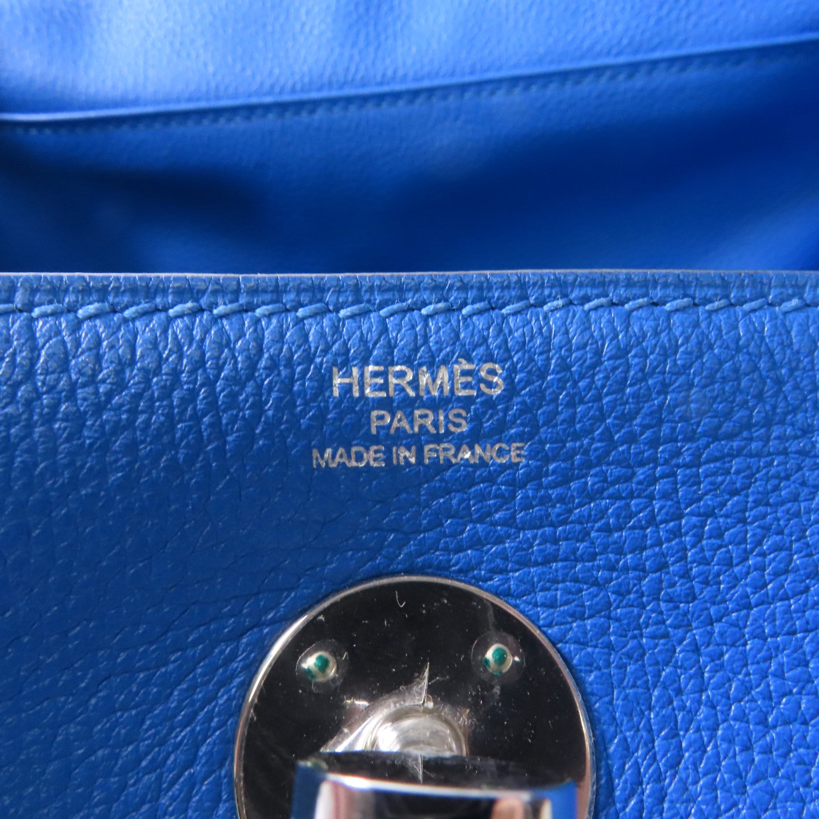 HERMES 【激減優惠】Evercolor皮革Lindy 26銀扣手挽肩背兩用袋藍色