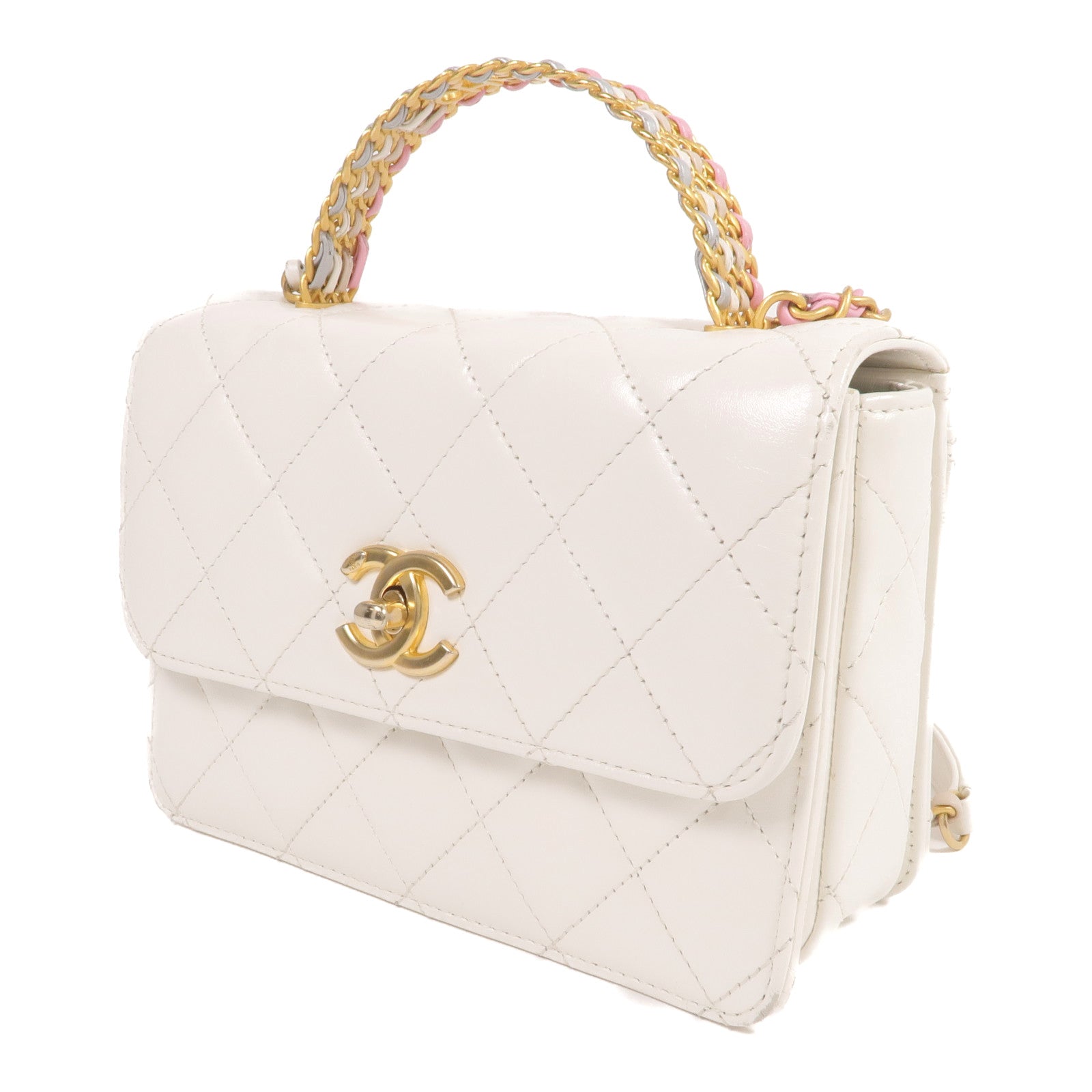 CHANEL 牛皮皮革Top Handle Mini Flap Bag金扣手挽肩背兩用袋