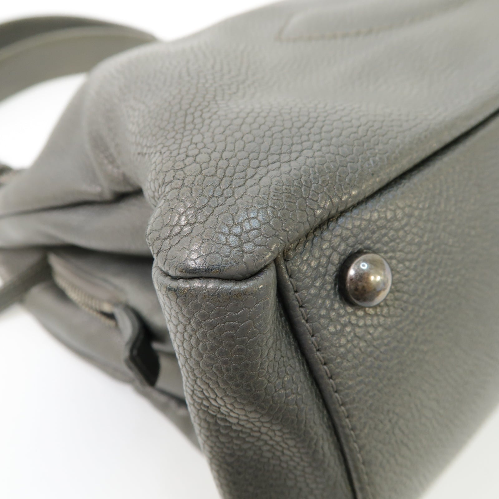 CHANEL 牛皮皮革Chain Shoulder Bag銀扣鏈帶肩背袋灰色