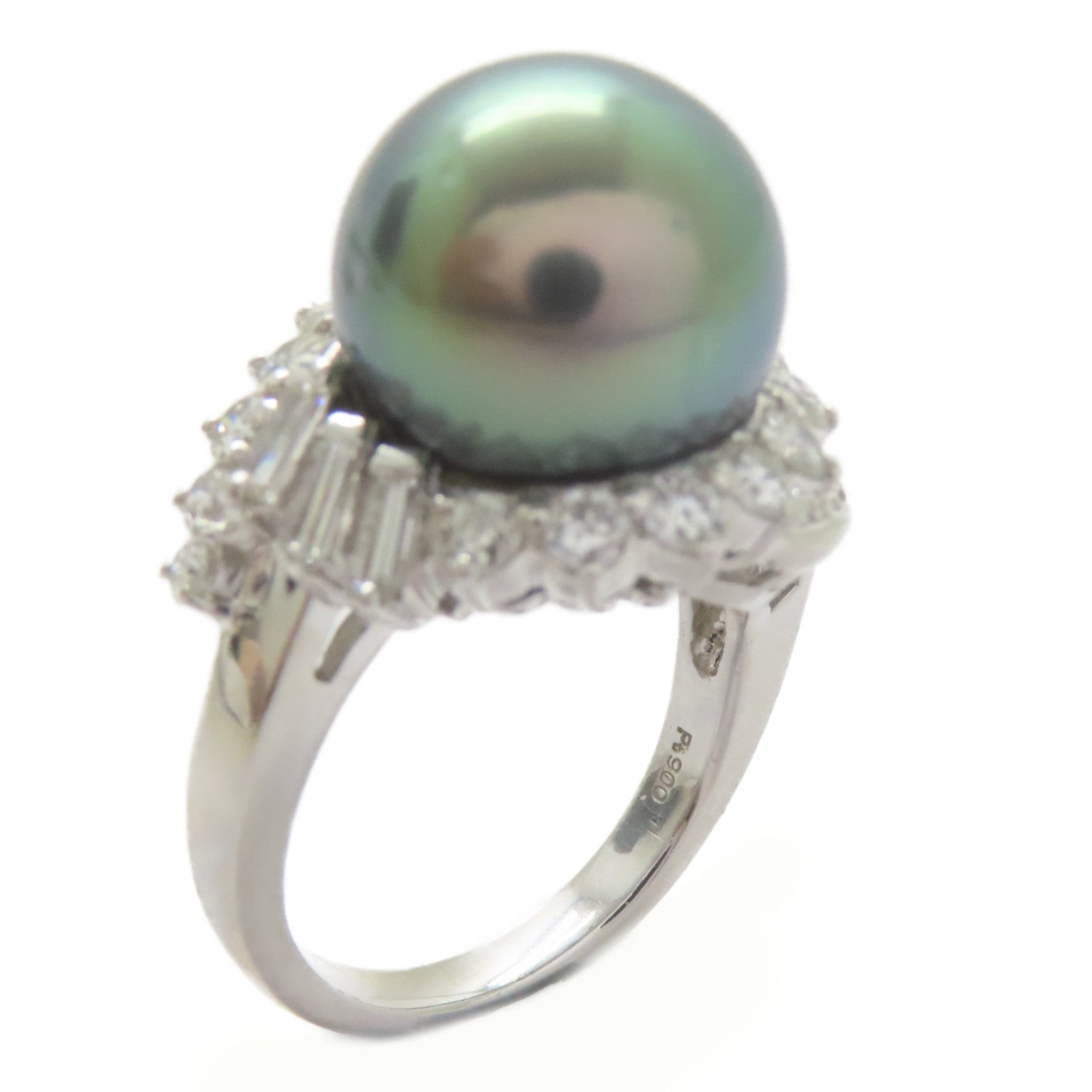 JEWELRY PT900鉑金Pearl Ring 珍珠13mm/1.2ct鑚石戒指US#6