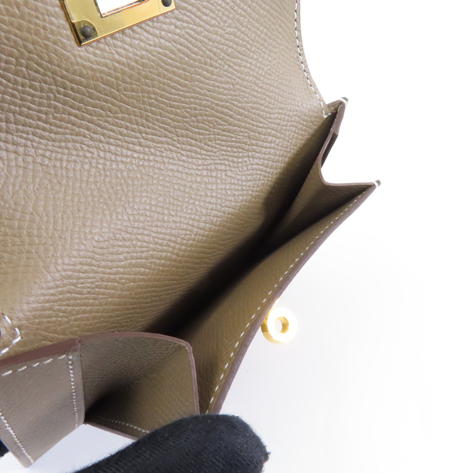 HERMES 【激減優惠】Epsom皮革Kelly Pocket Wallet金扣錢包Etoupe/米色
