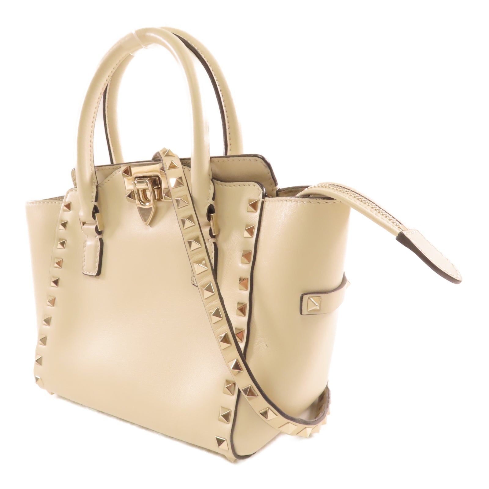 Valentino 牛皮皮革2 Way Shoulder金扣手挽肩背兩用袋米色