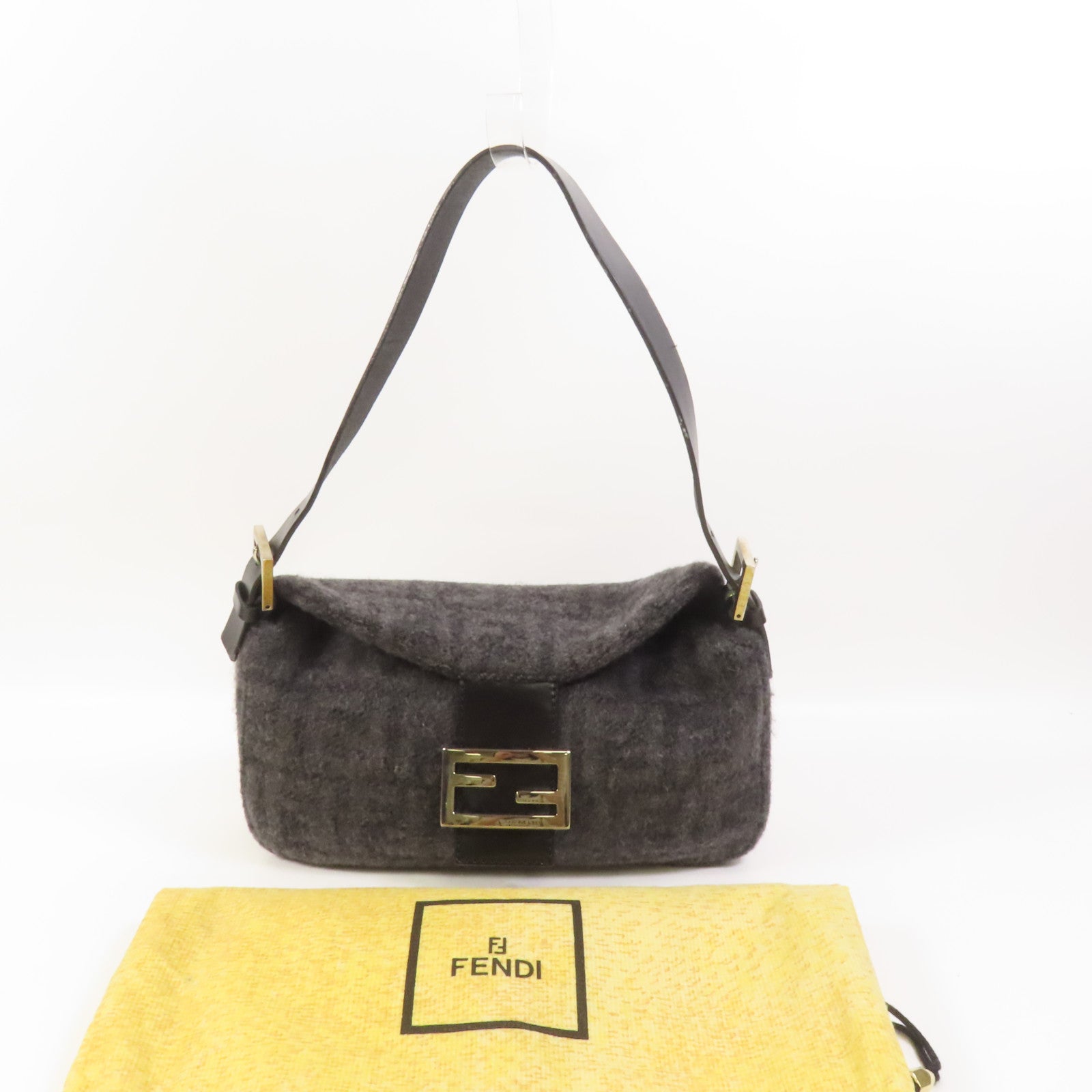 FENDI 羊毛Croissant銀扣肩背袋
