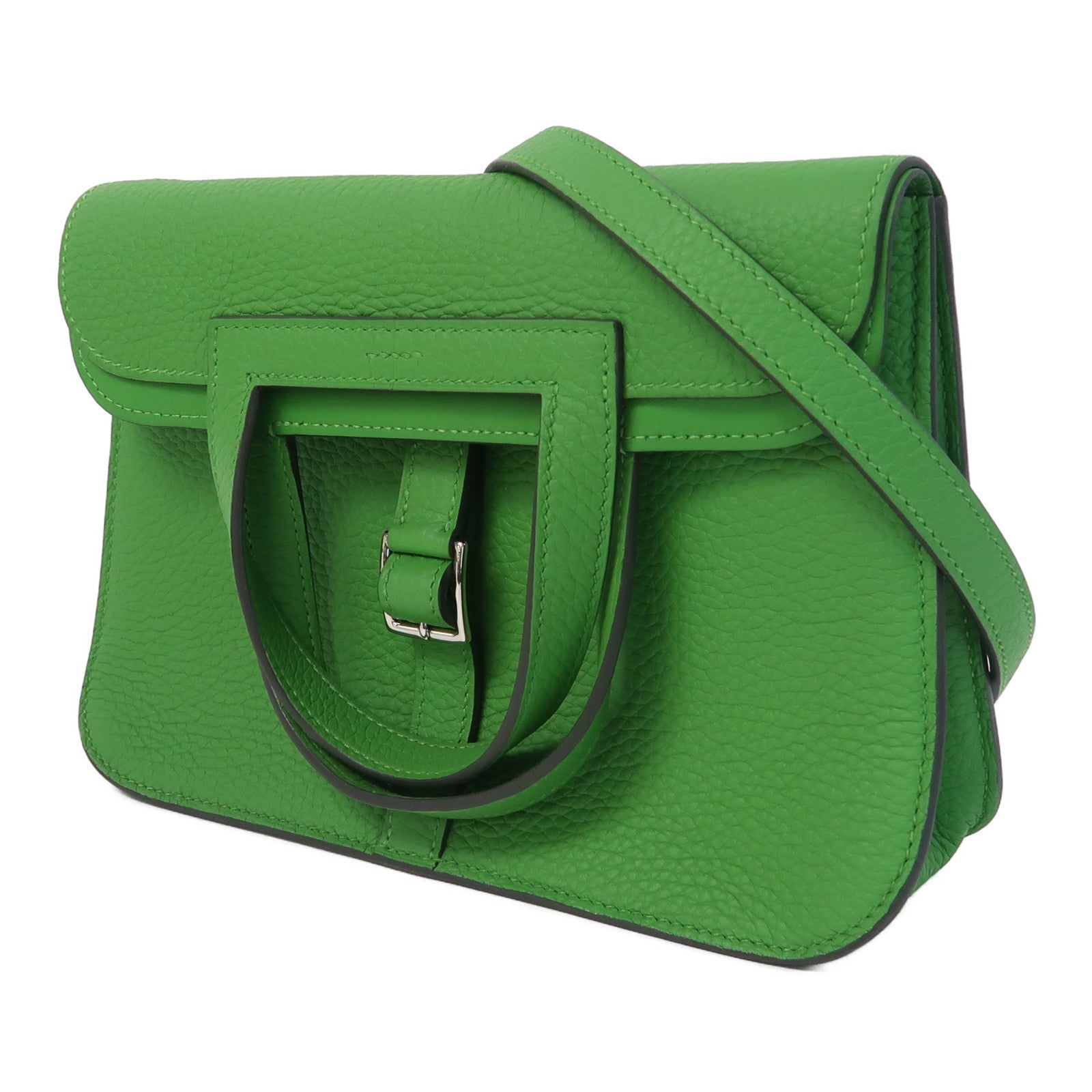 HERMES Clemence皮革Halzan 25銀扣手挽肩背兩用袋Vert Yucca絲蘭綠色
