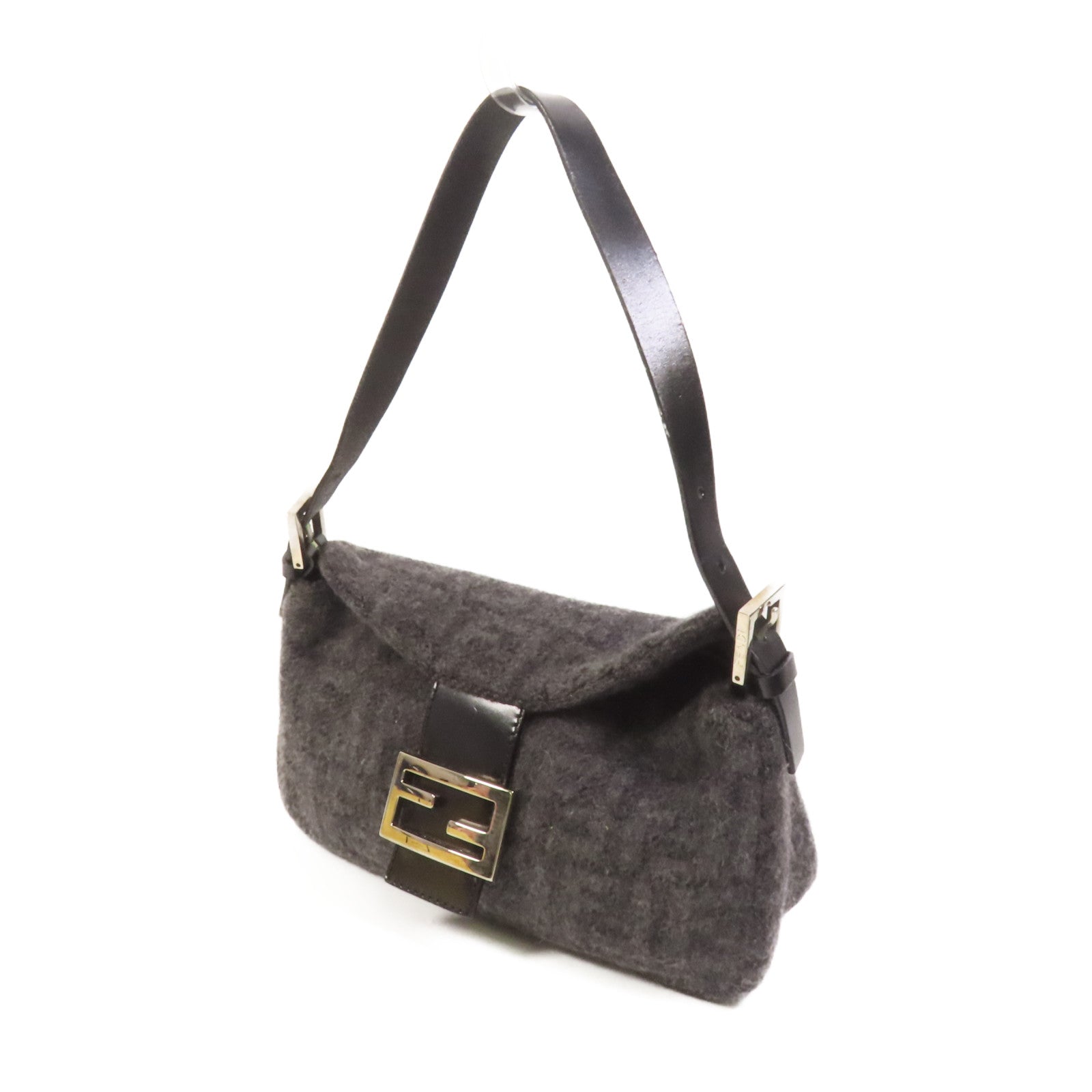FENDI 羊毛Croissant銀扣肩背袋