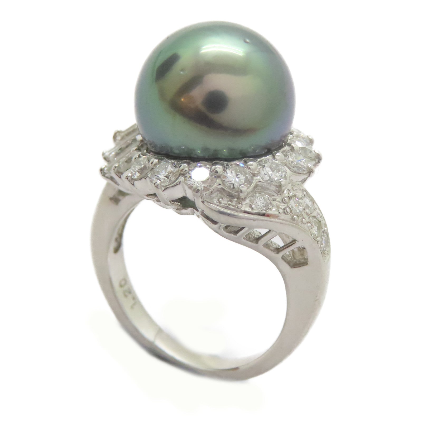 JEWELRY PT900鉑金Pearl Ring 珍珠13mm/1.2ct鑚石戒指US#6
