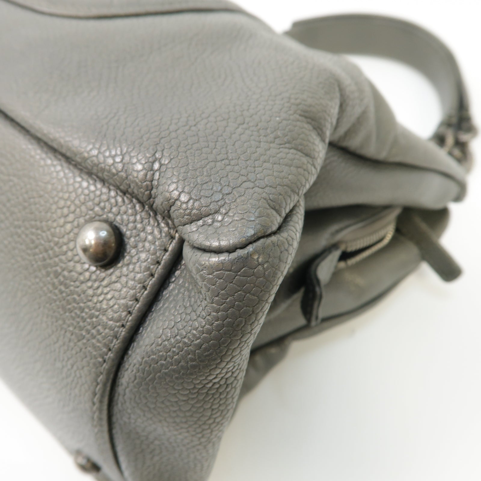 CHANEL 牛皮皮革Chain Shoulder Bag銀扣鏈帶肩背袋灰色