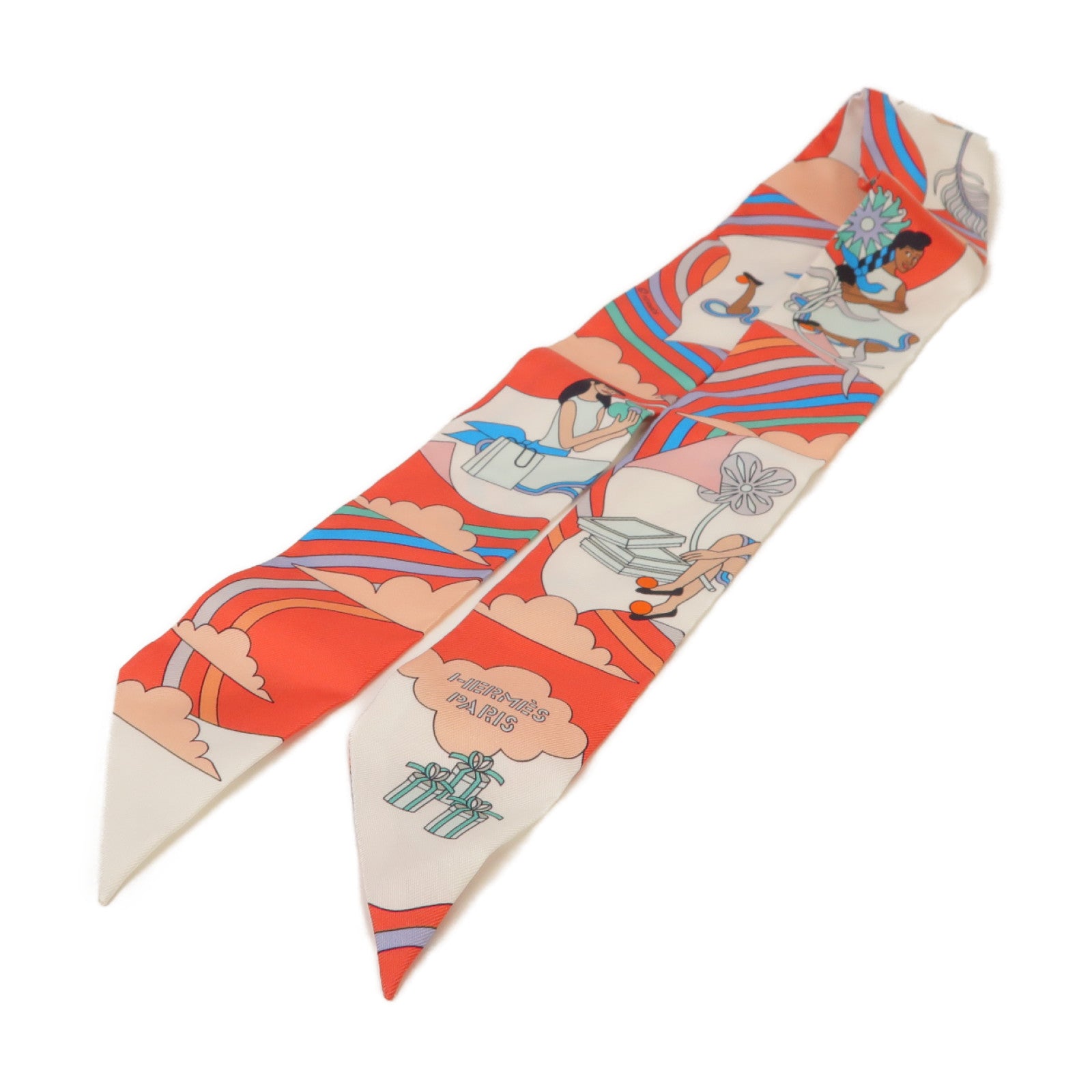 HERMES 【激減優惠】絲質Twilly絲巾橙色/彩色
