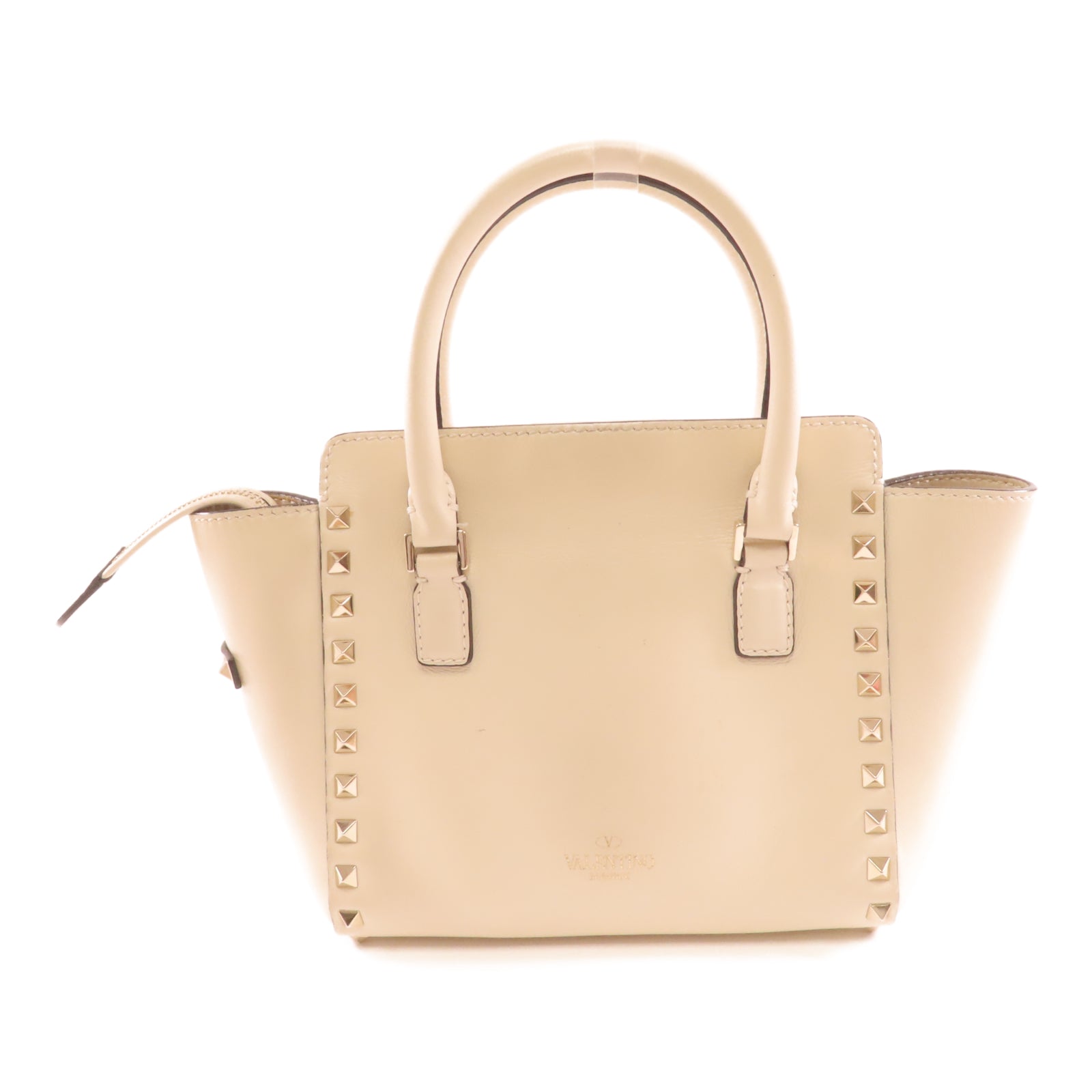 Valentino 牛皮皮革2 Way Shoulder金扣手挽肩背兩用袋米色