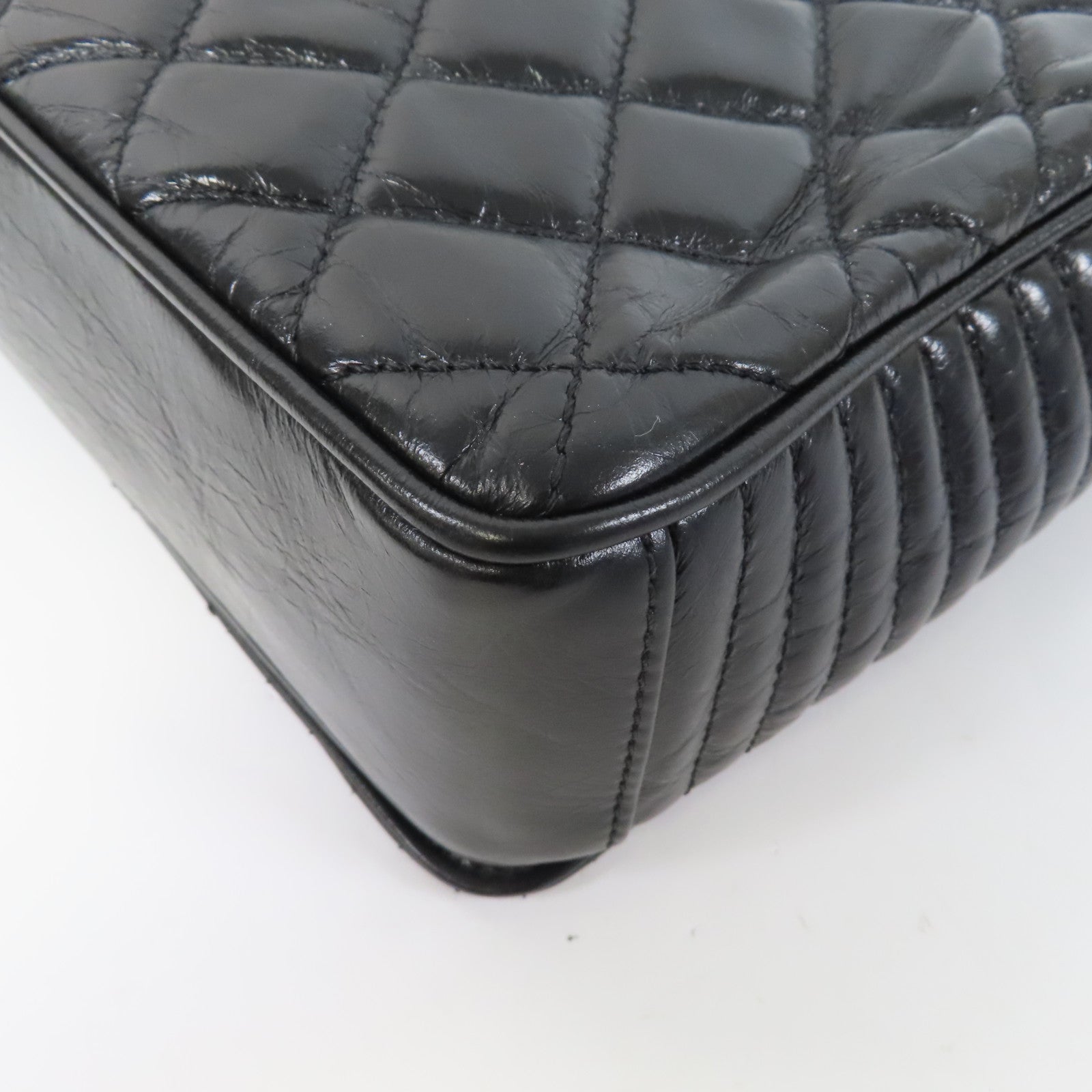 CHANEL 【激減優惠】菱格/斜紋牛皮皮革Chain Shoulder銀扣鏈帶肩背袋黑色