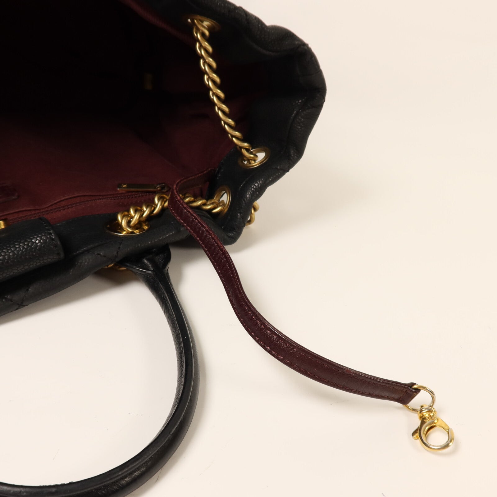CHANEL 牛皮皮革2 Way Shoulder金扣鏈帶手挽肩背兩用
