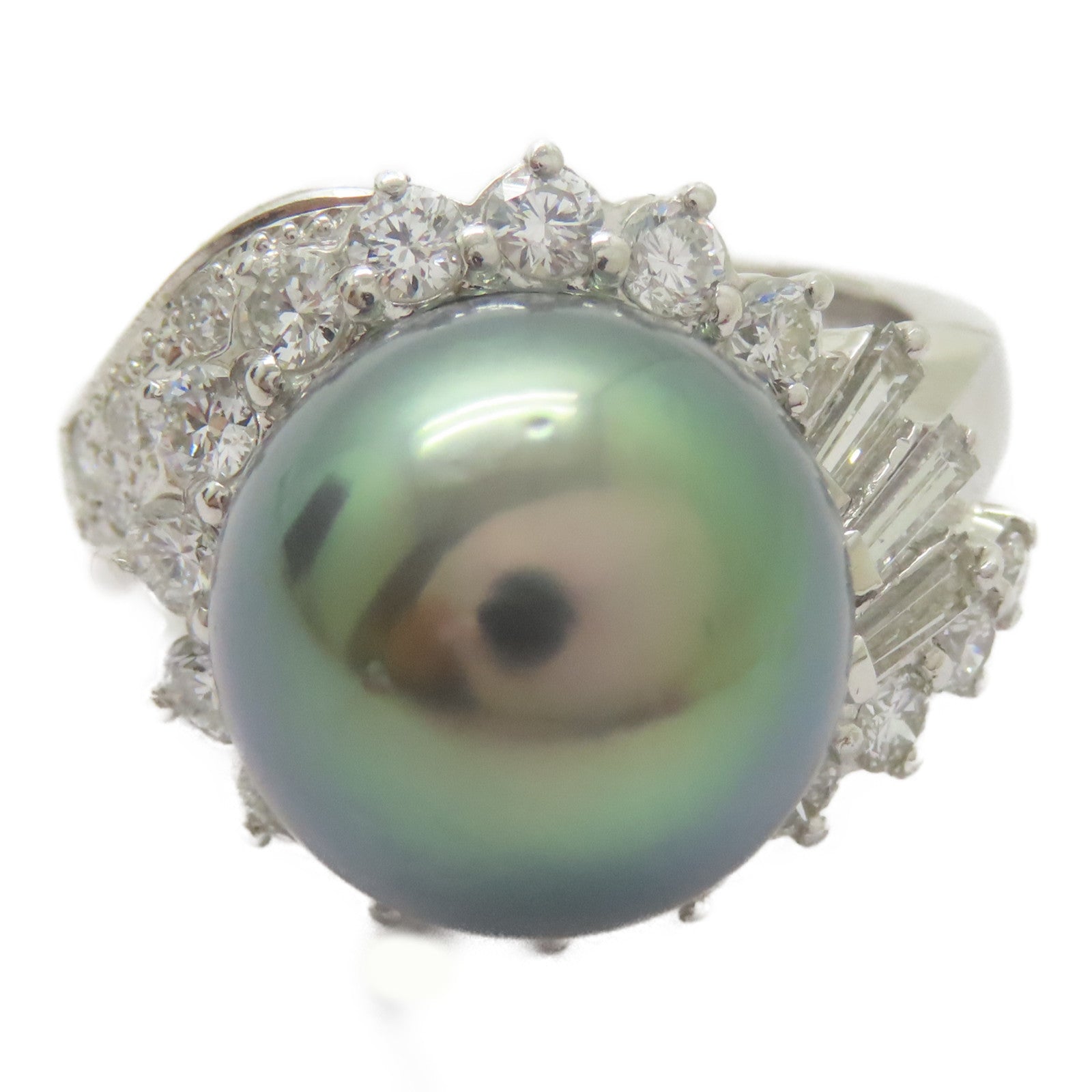 JEWELRY PT900鉑金Pearl Ring 珍珠13mm/1.2ct鑚石戒指US#6