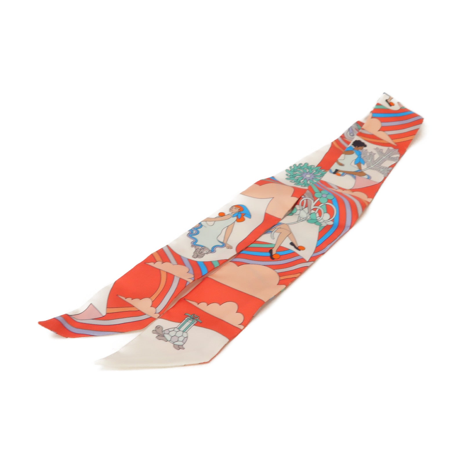 HERMES 【激減優惠】絲質Twilly絲巾橙色/彩色