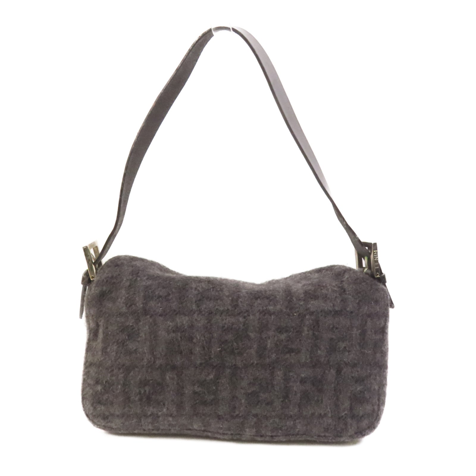 FENDI 羊毛Croissant銀扣肩背袋