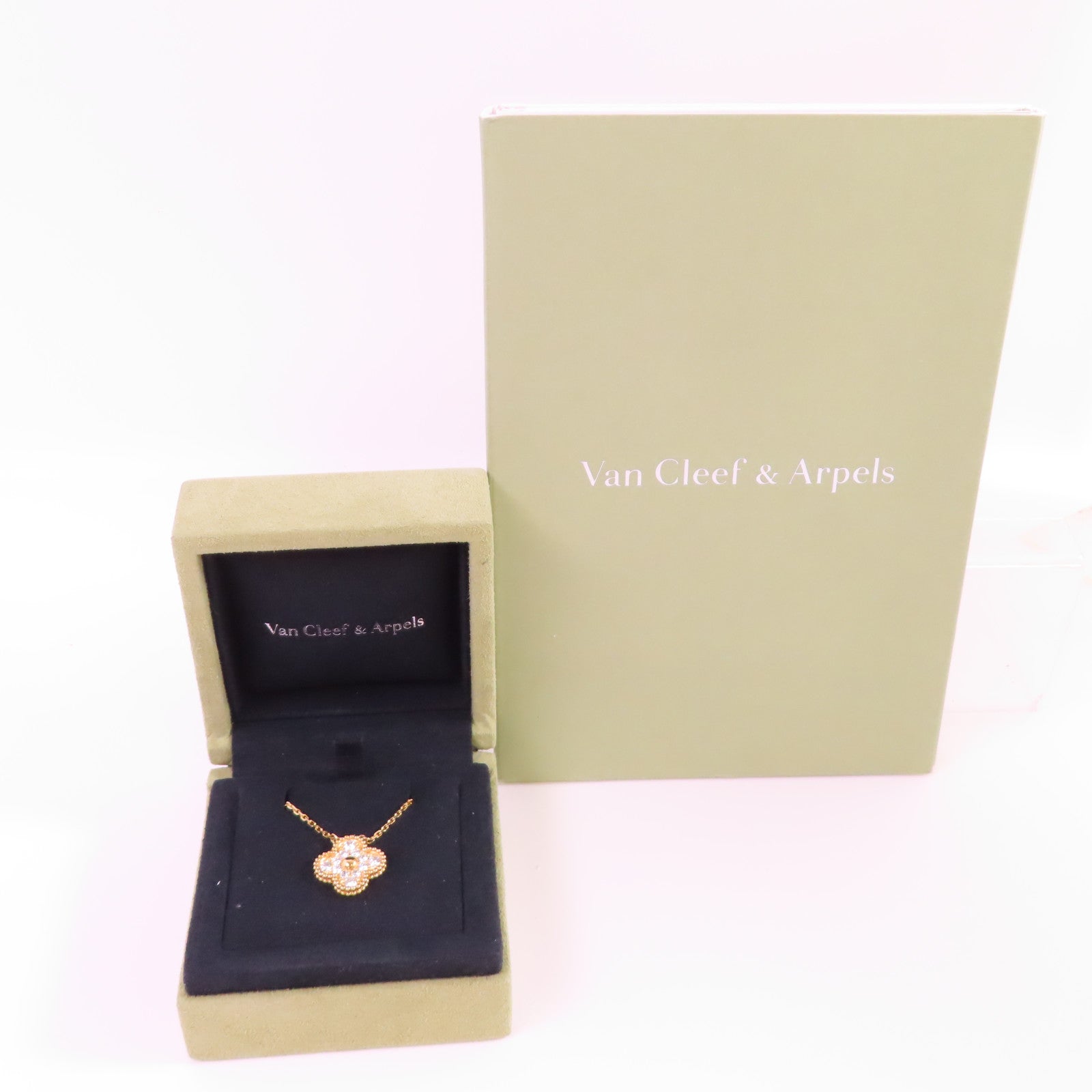 Van Cleef & Arpels 18K黃金/鑽石Vintage Alhambra Diamond Pendant Necklace項鏈
