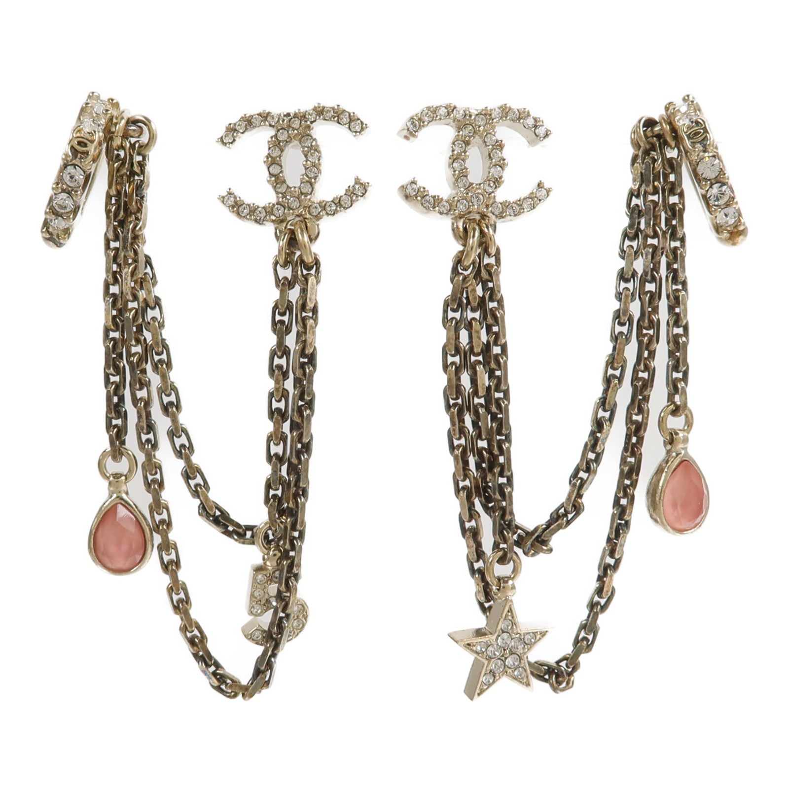CHANEL 金屬Crystal Star 5 Drop CC Earrings耳環