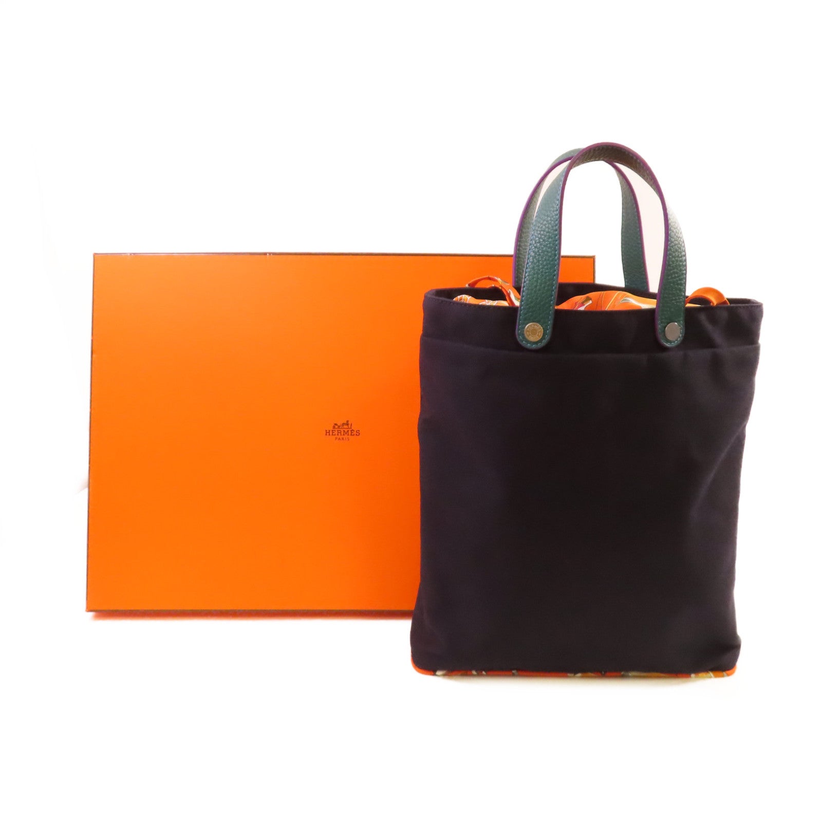HERMES 帆布Tote Bag銀扣手挽袋深藍色