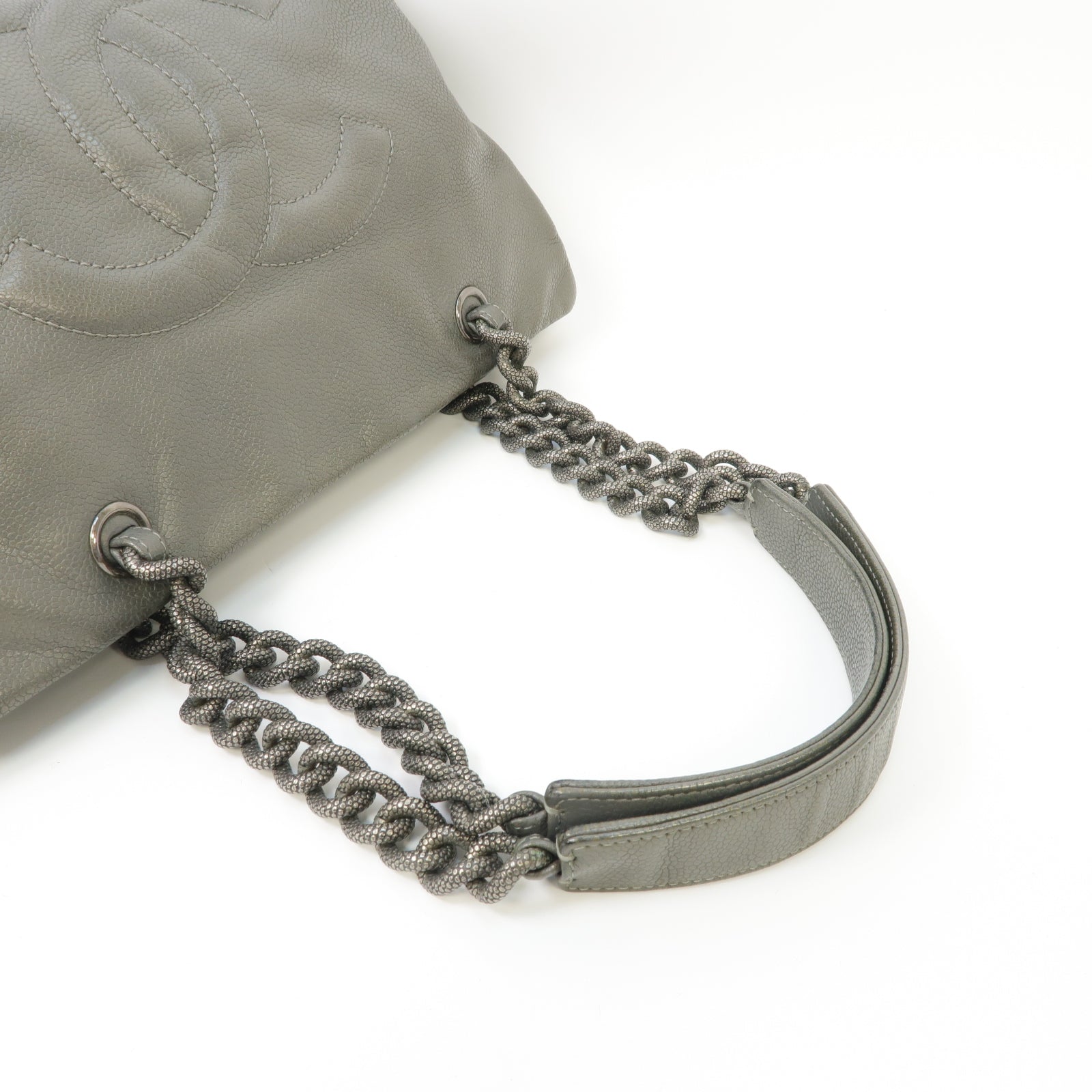 CHANEL 牛皮皮革Chain Shoulder Bag銀扣鏈帶肩背袋灰色