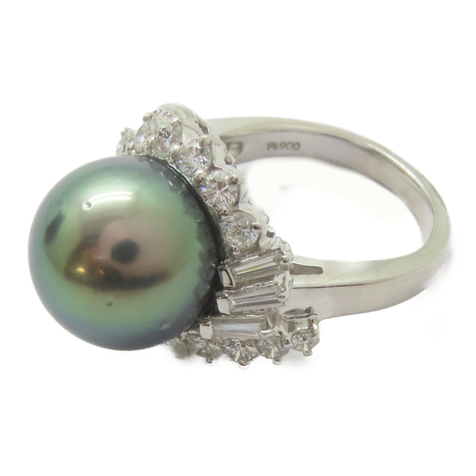 JEWELRY PT900鉑金Pearl Ring 珍珠13mm/1.2ct鑚石戒指US#6